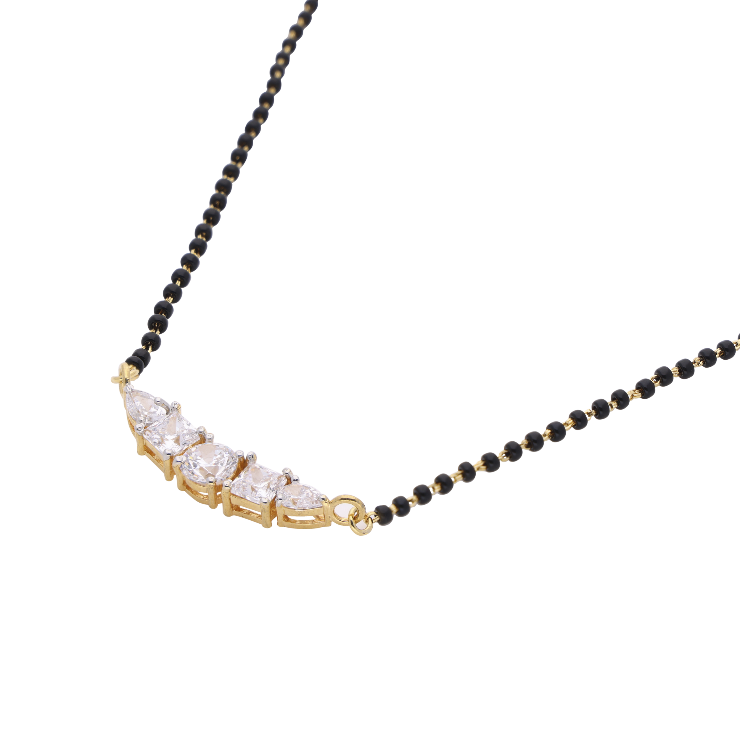 Elegant Gold & Black Beaded Mangalsutra with Crystal Accents | SKU: 0021327926
