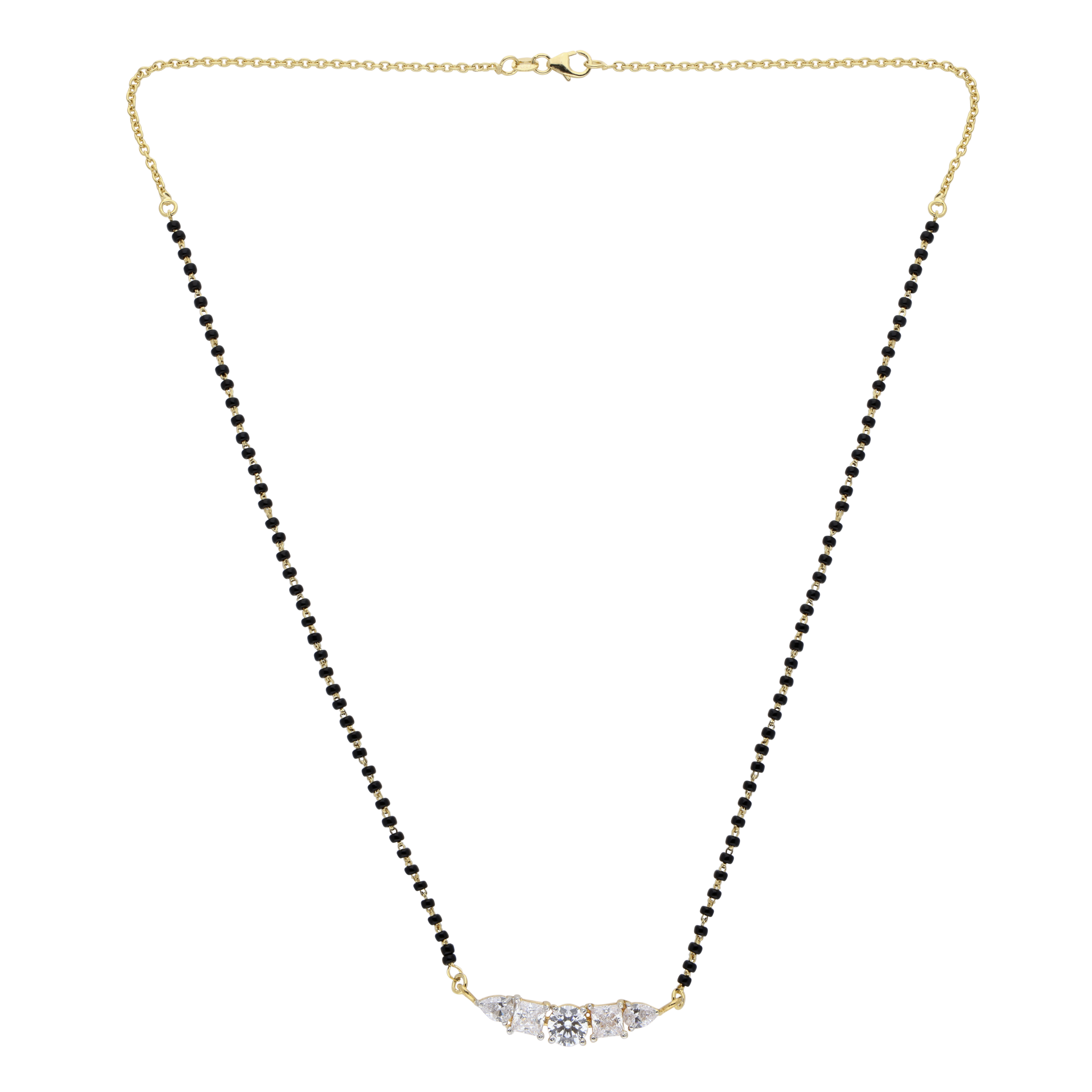Elegant Gold & Black Beaded Mangalsutra with Crystal Accents | SKU: 0021327926