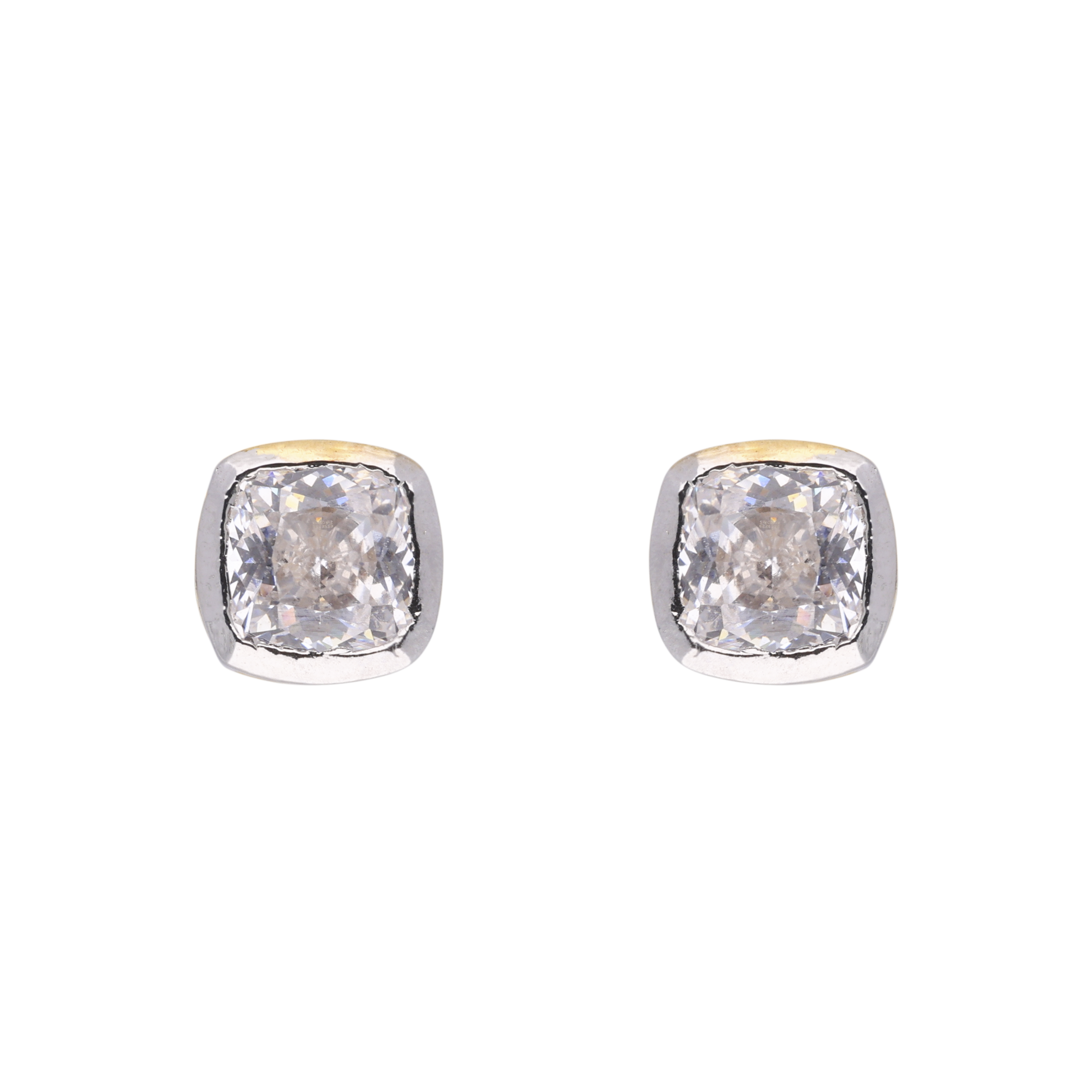 Elegant Cushion-Cut Stud Earrings – Gold & Silver Accents | SKU: 0021328015