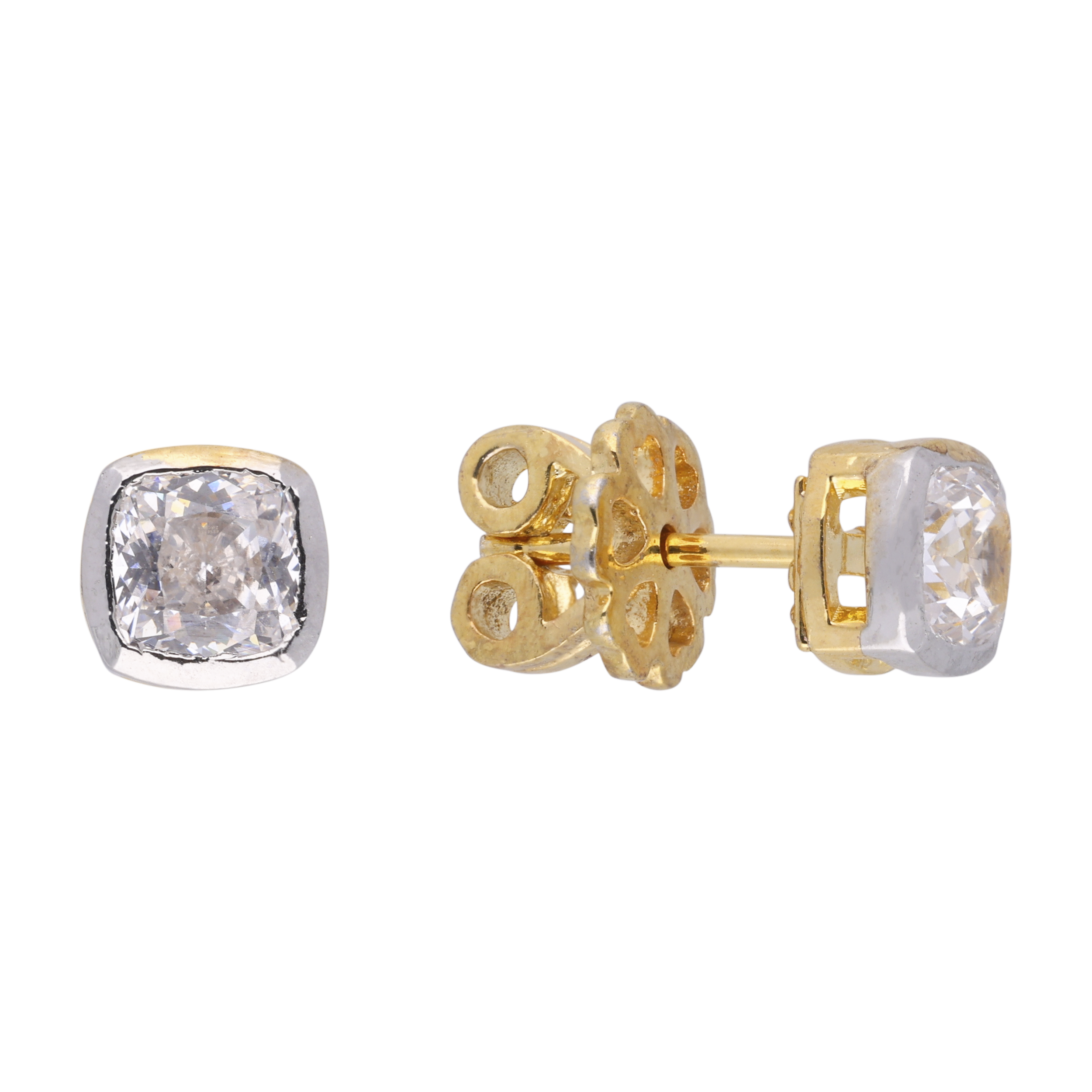 Elegant Cushion-Cut Stud Earrings – Gold & Silver Accents | SKU: 0021328015