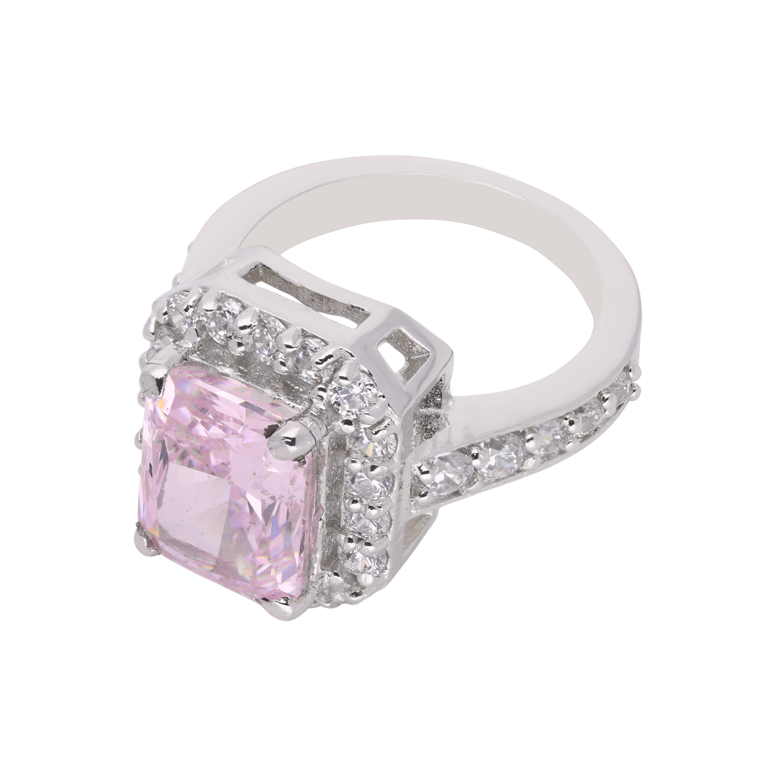 Sterling Silver Princess-Cut Pink Halo Ring – A Statement of Grace | SKU : 0021423154
