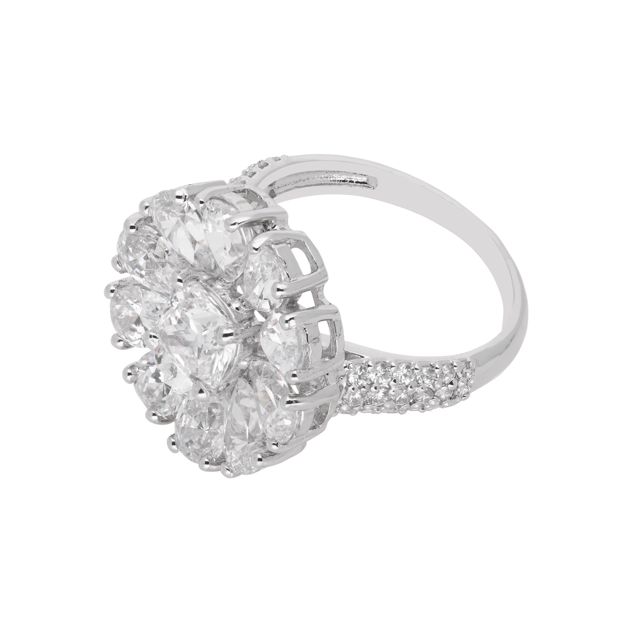 Sterling Silver Floral Cluster Cocktail Ring – A Dazzling Masterpiece | SKU : 0021423185