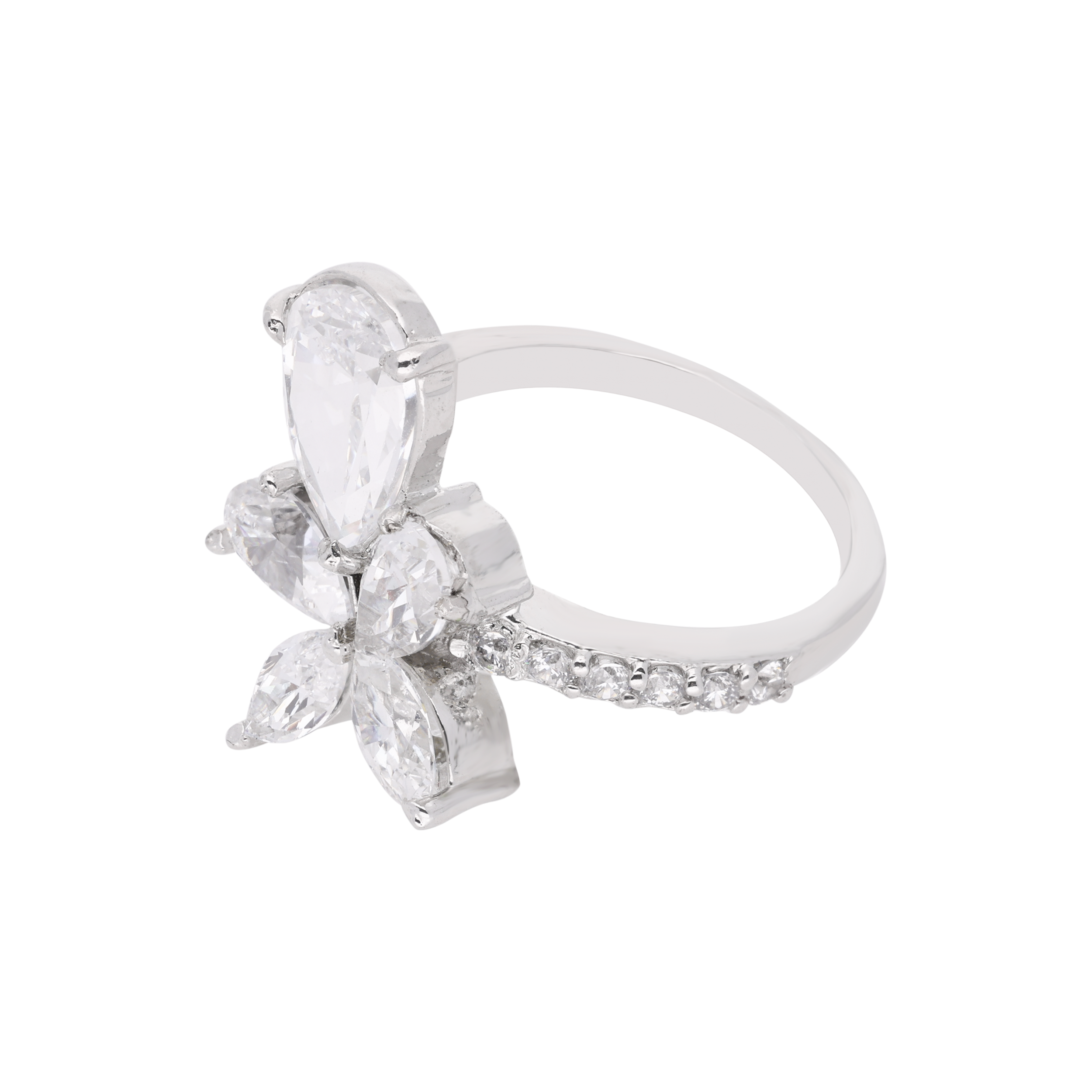 Sterling Silver Floral Cluster Ring – A Blooming Statement of Elegance : 0021423246