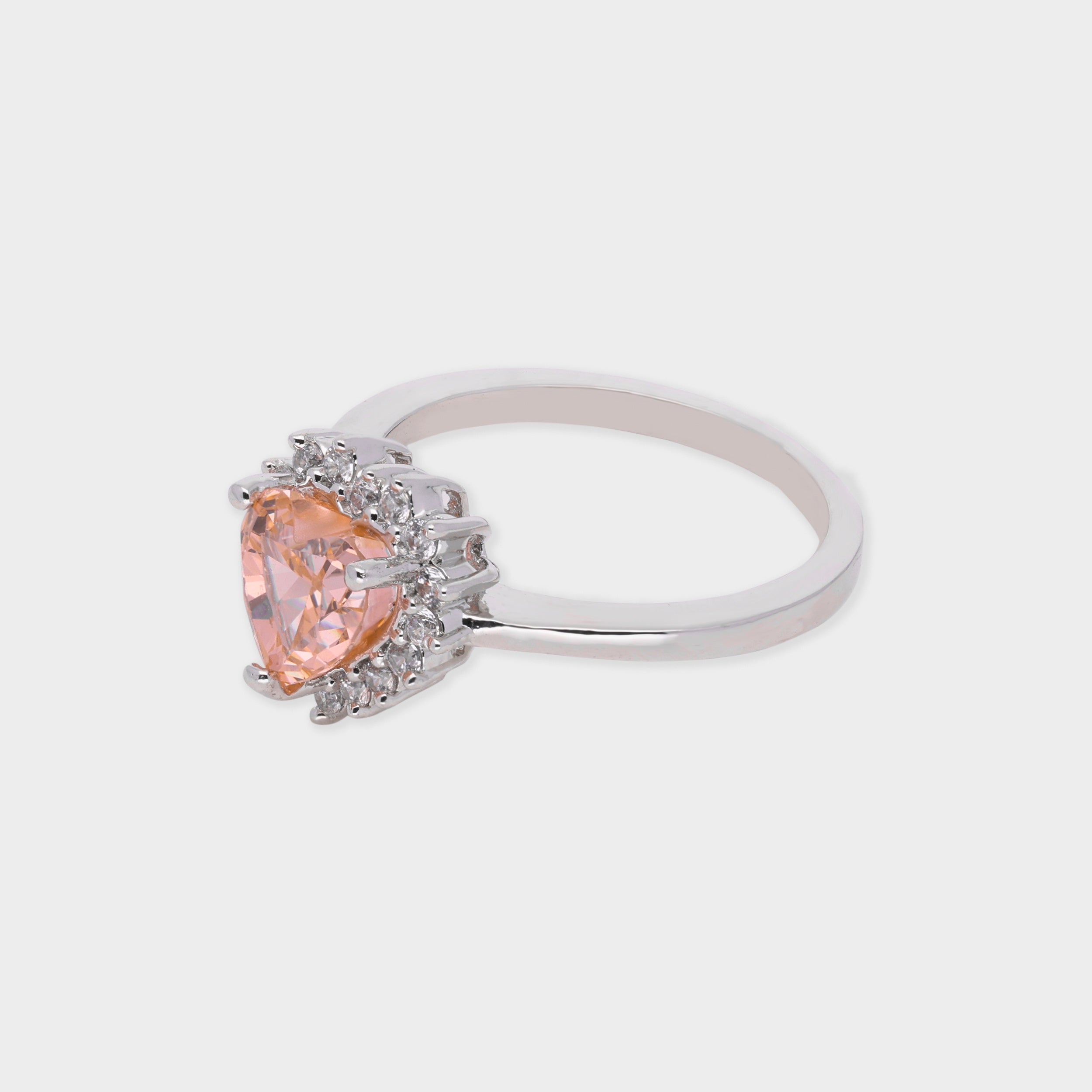 Peach Heart-Cut Halo Ring in Elegant Silver Tone | SKU : 0021423307