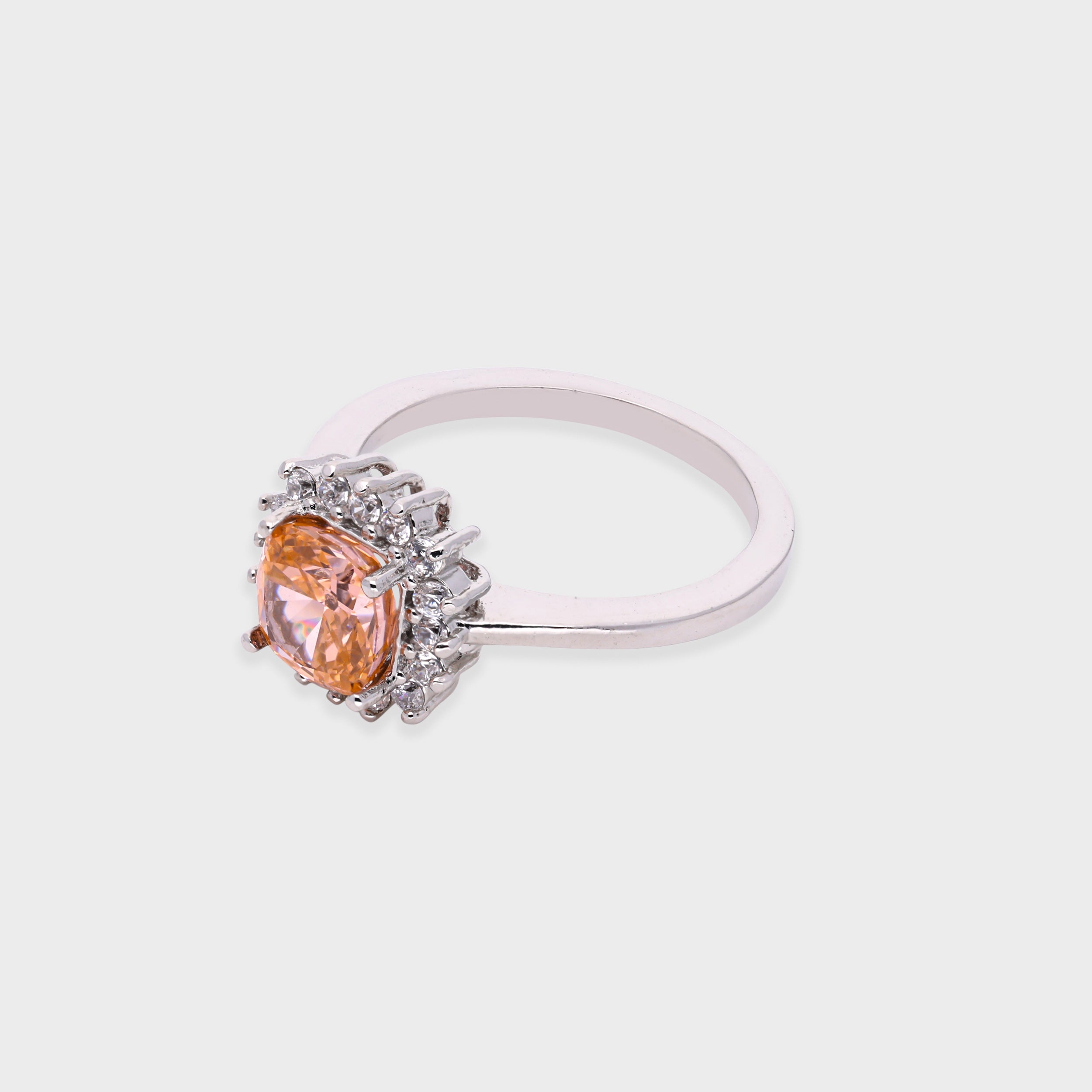 Cushion-Cut Peach Center Stone Ring with Dazzling Halo | SKU : 0021423338