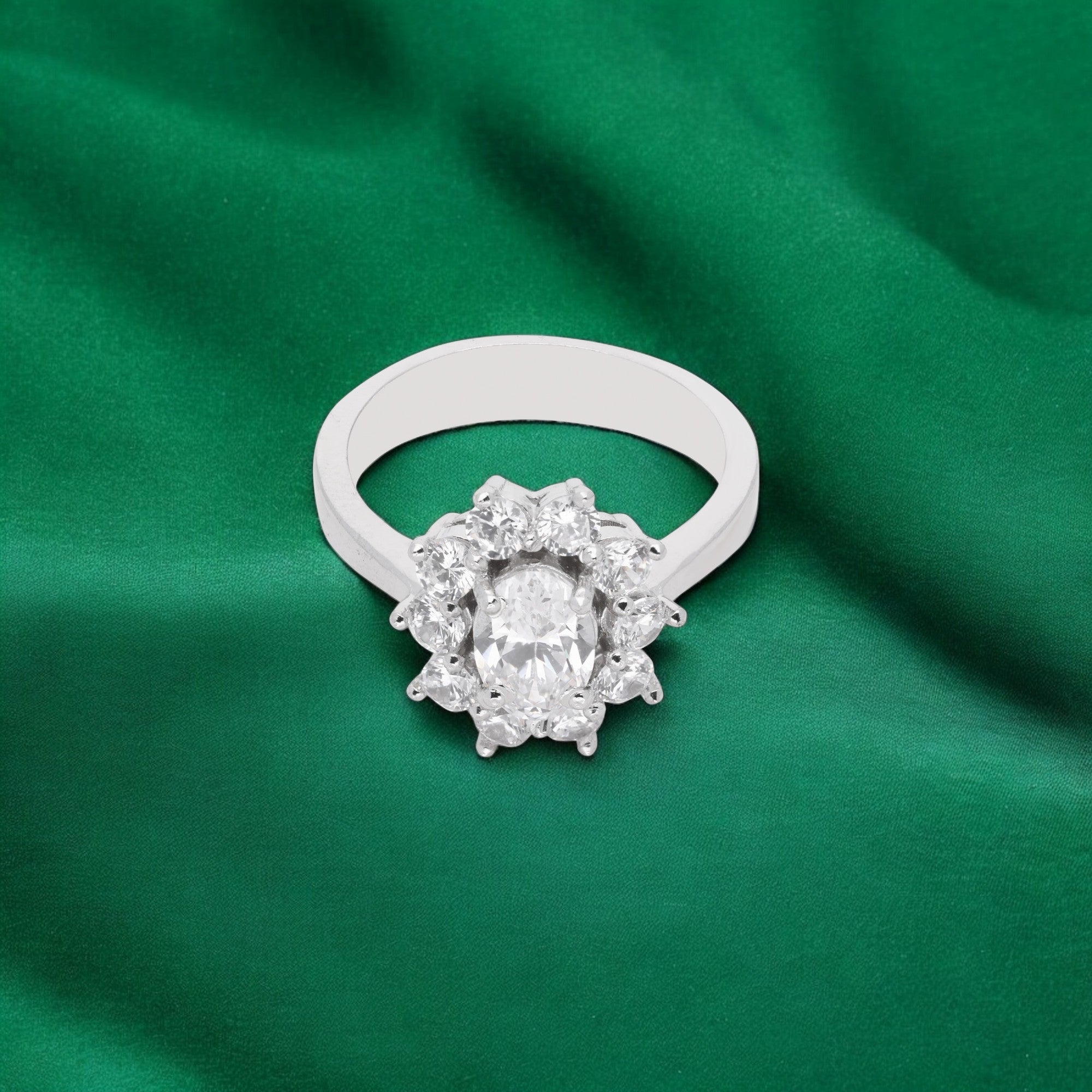 Timeless Bloom Sterling Silver Oval-Cut CZ Halo Ring | SKU : 0021423383