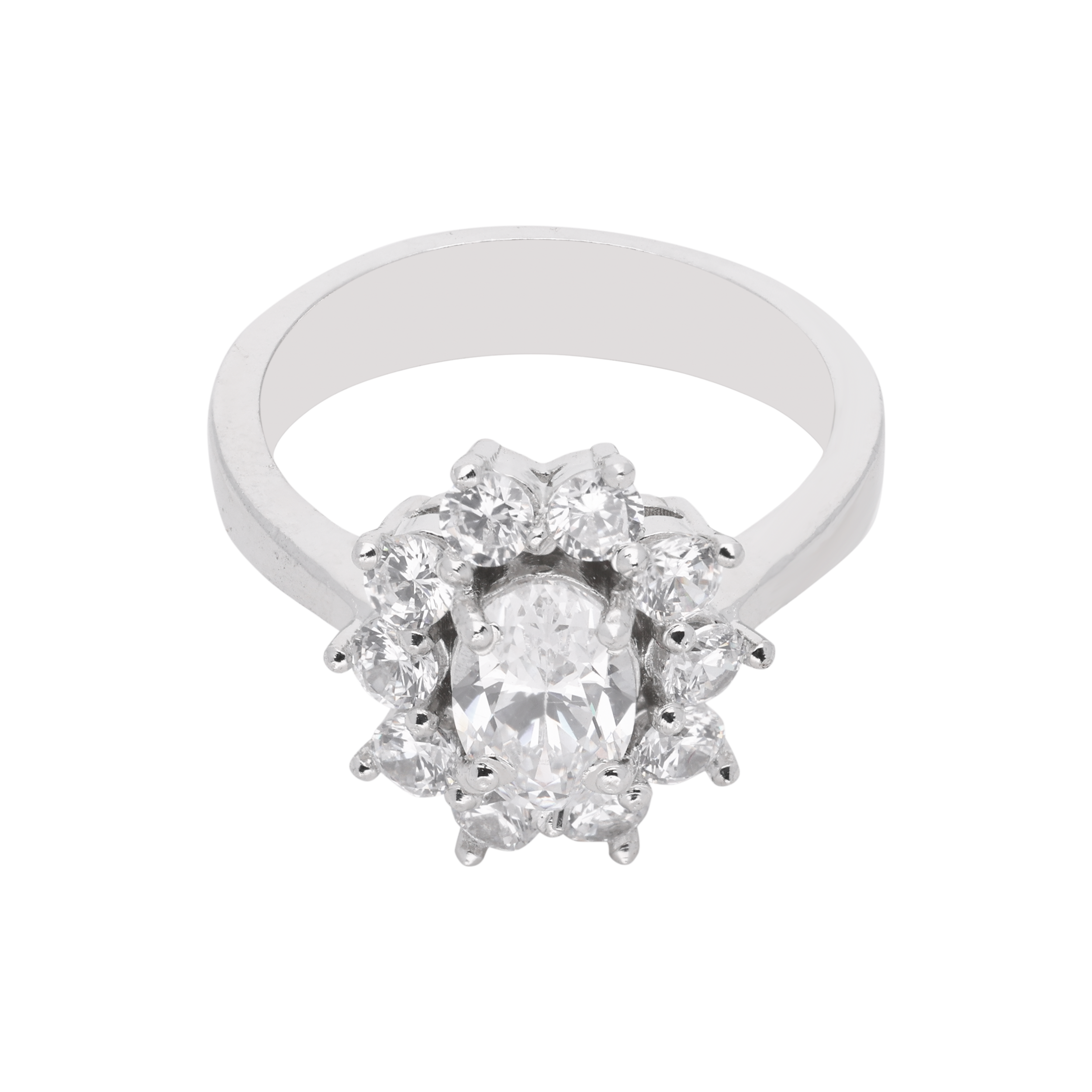 Timeless Bloom Sterling Silver Oval-Cut CZ Halo Ring | SKU : 0021423383