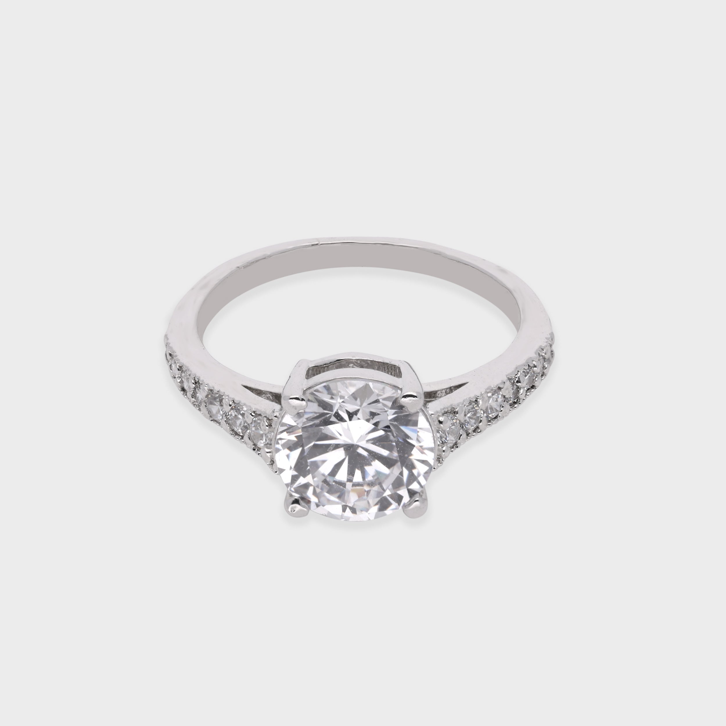 Round Solitaire Ring with Pavé-Set Shoulders | SKU : 0021423444
