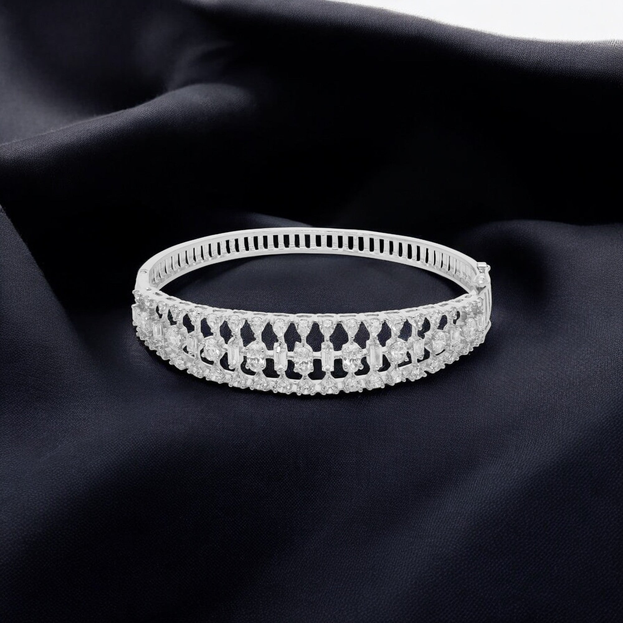 Radiant Lattice-Set Diamond Bangle in Sterling Silver | SKU: 0021423581