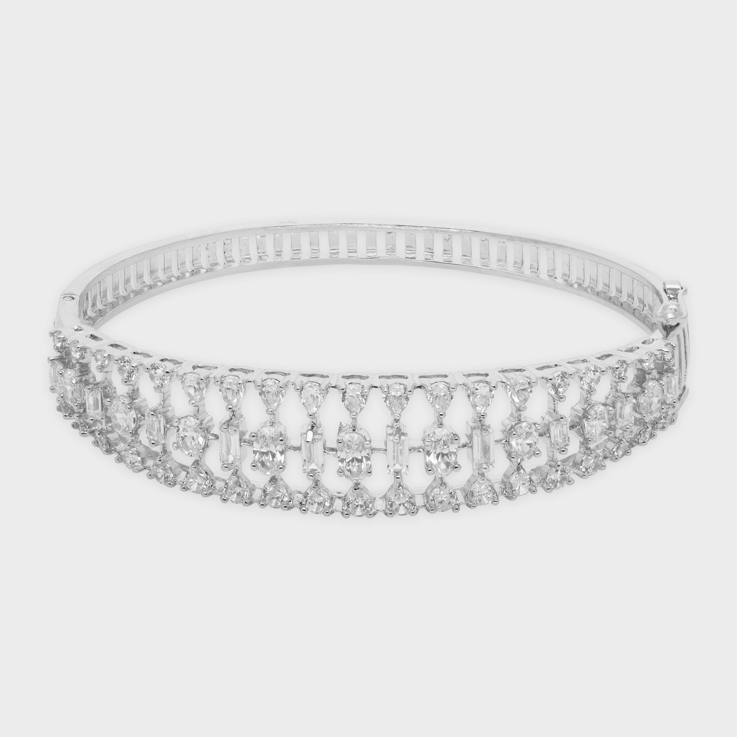 Radiant Lattice-Set Diamond Bangle in Sterling Silver | SKU: 0021423581