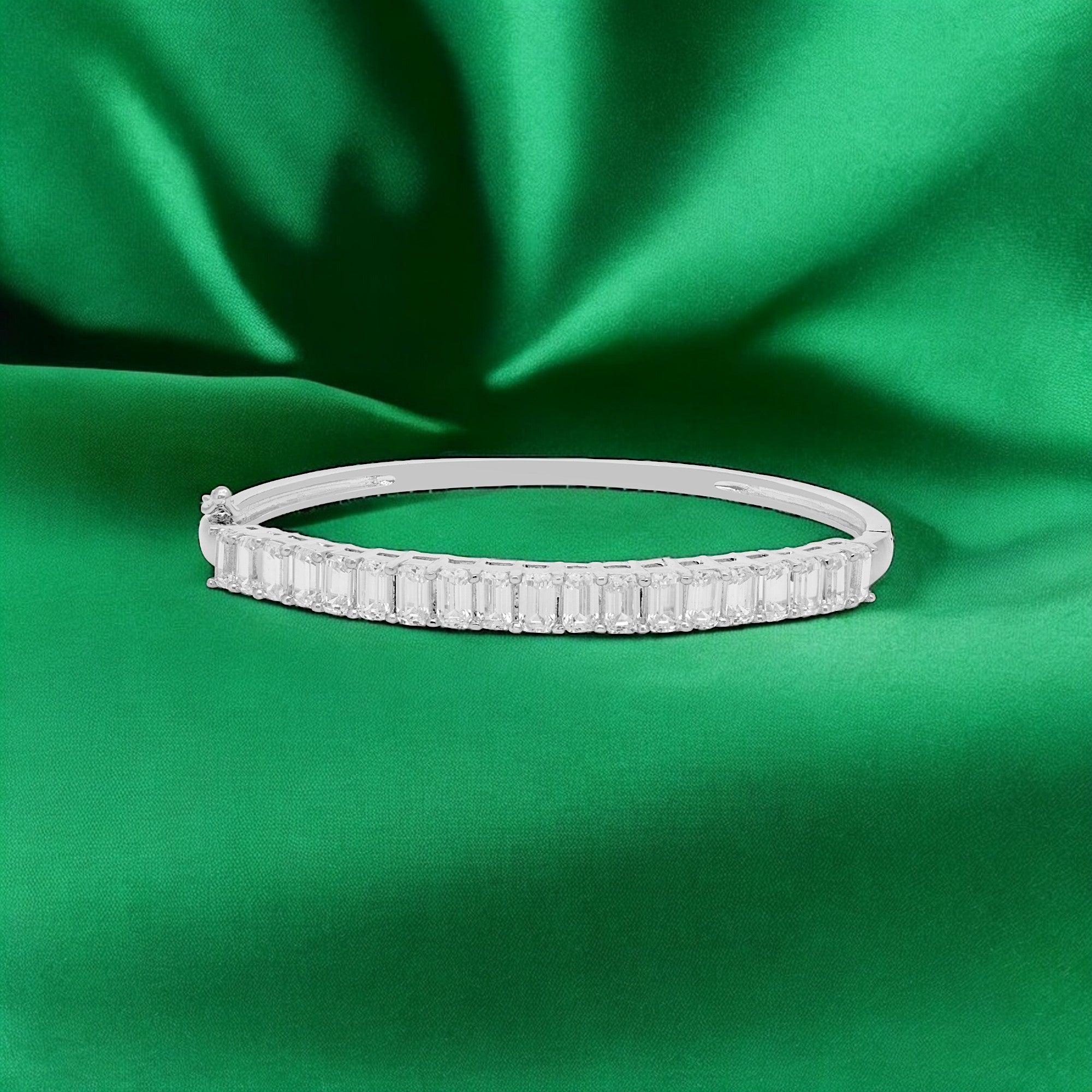 Linear Elegance Baguette Stone Bangle in Sterling Silver | SKU: 0021423611