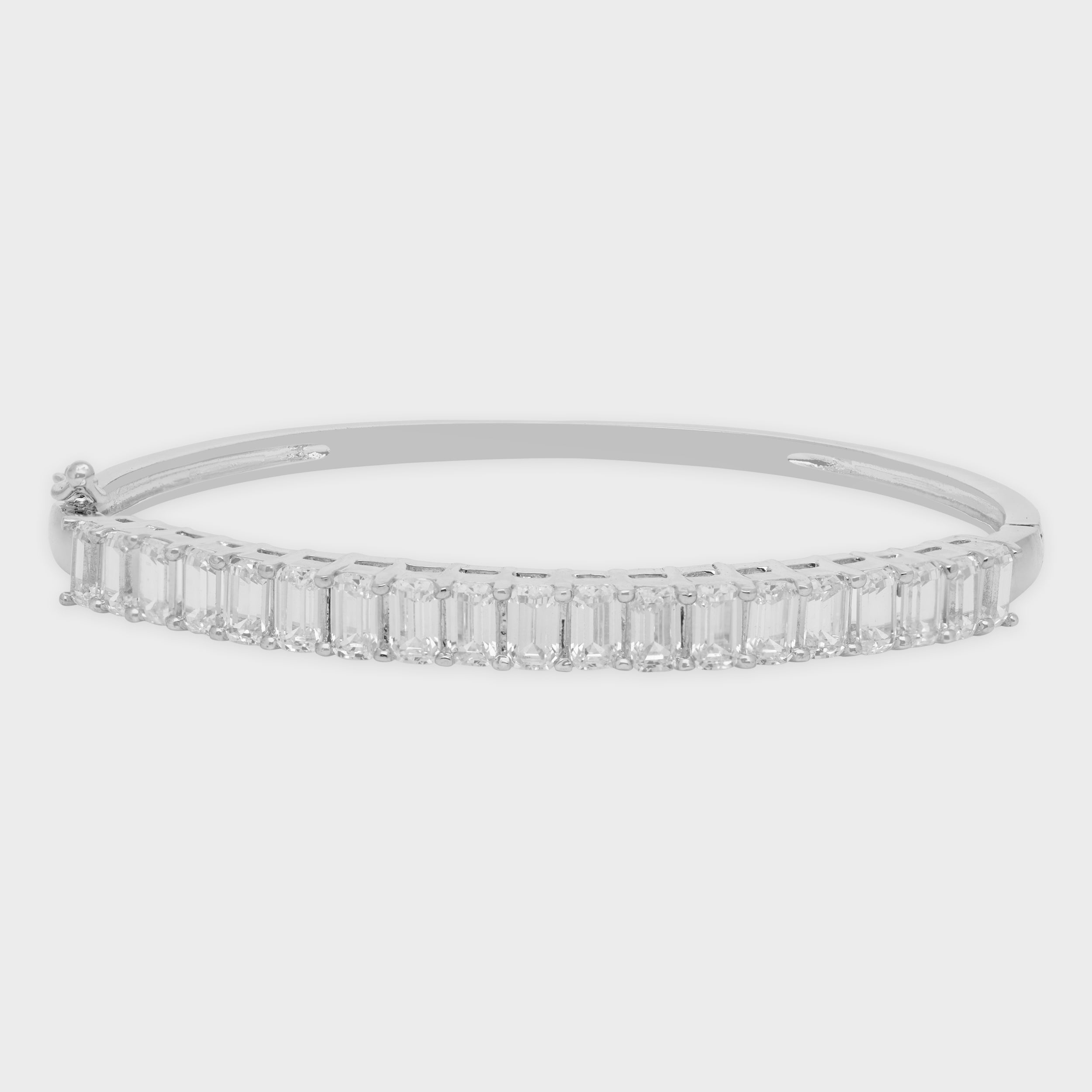 Linear Elegance Baguette Stone Bangle in Sterling Silver | SKU: 0021423611