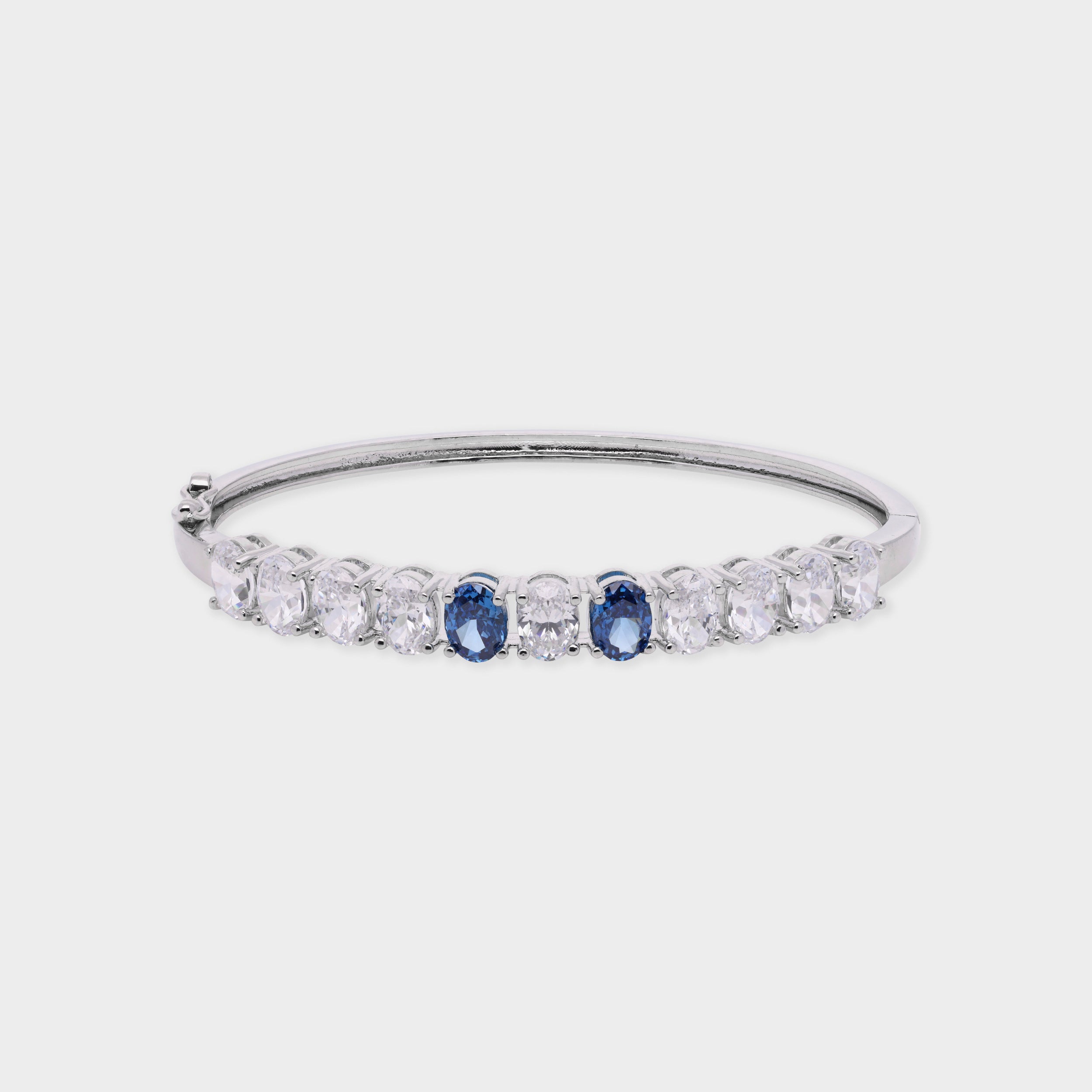 Blue and White Oval-Cut Stone Bangle in Silver Tone | SKU: 0021423635