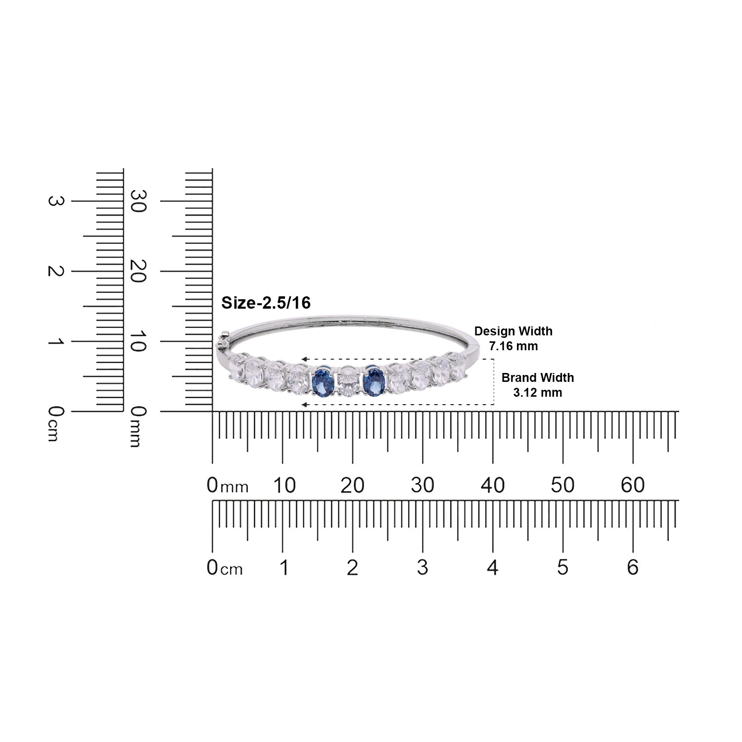 Blue and White Oval-Cut Stone Bangle in Silver Tone | SKU: 0021423635