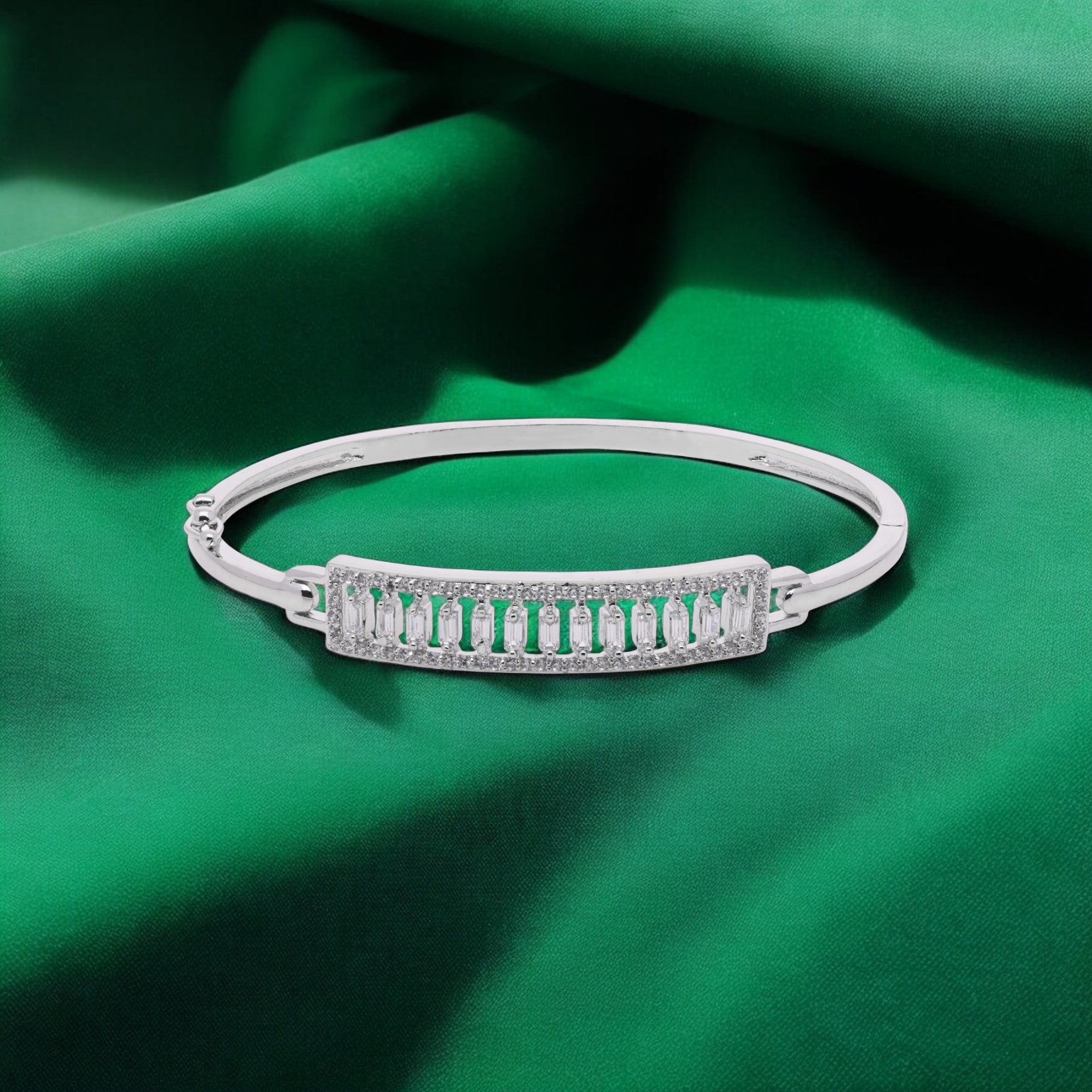 Baguette Stone Bar Bangle in Silver Tone | SKU: 0021423642