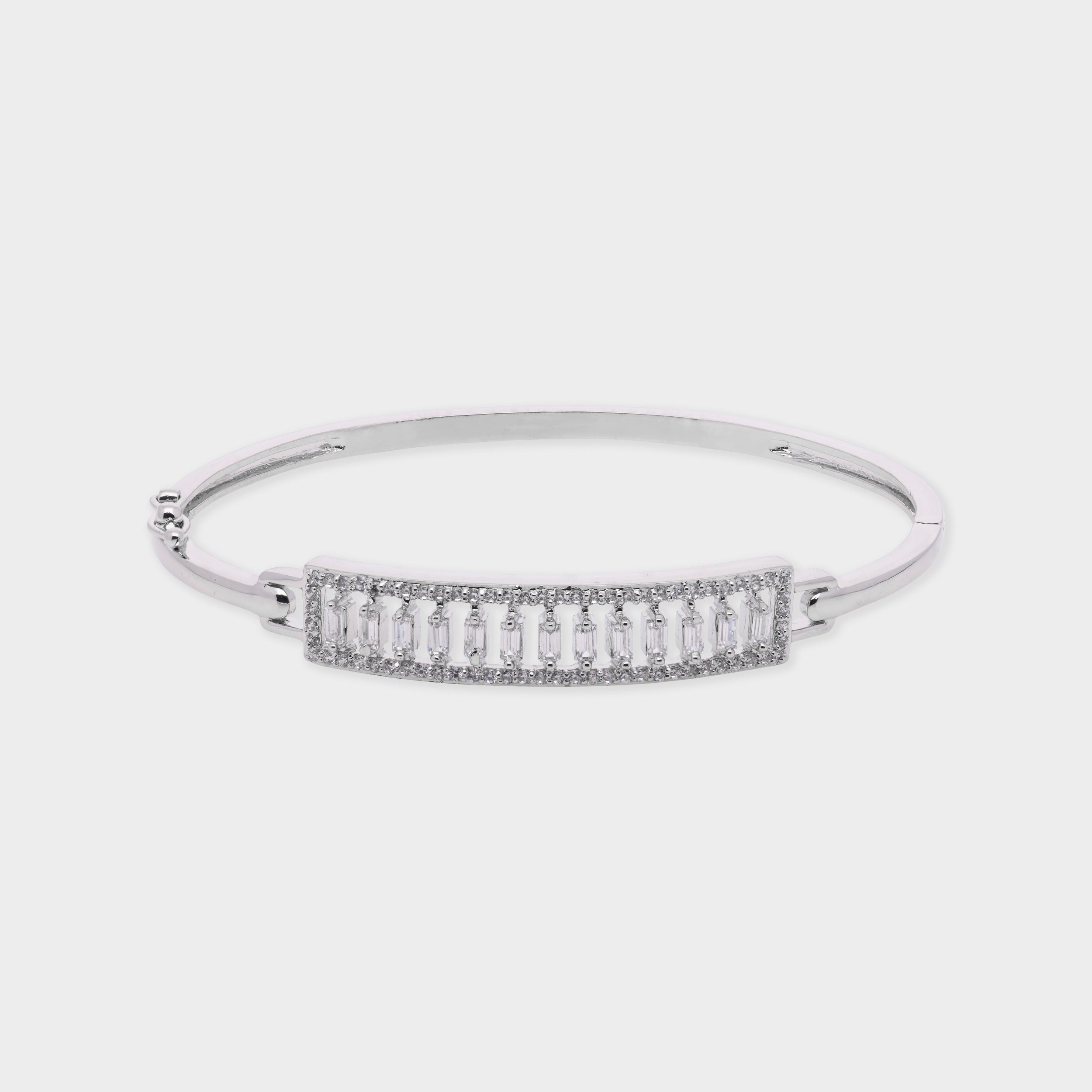 Baguette Stone Bar Bangle in Silver Tone | SKU: 0021423642