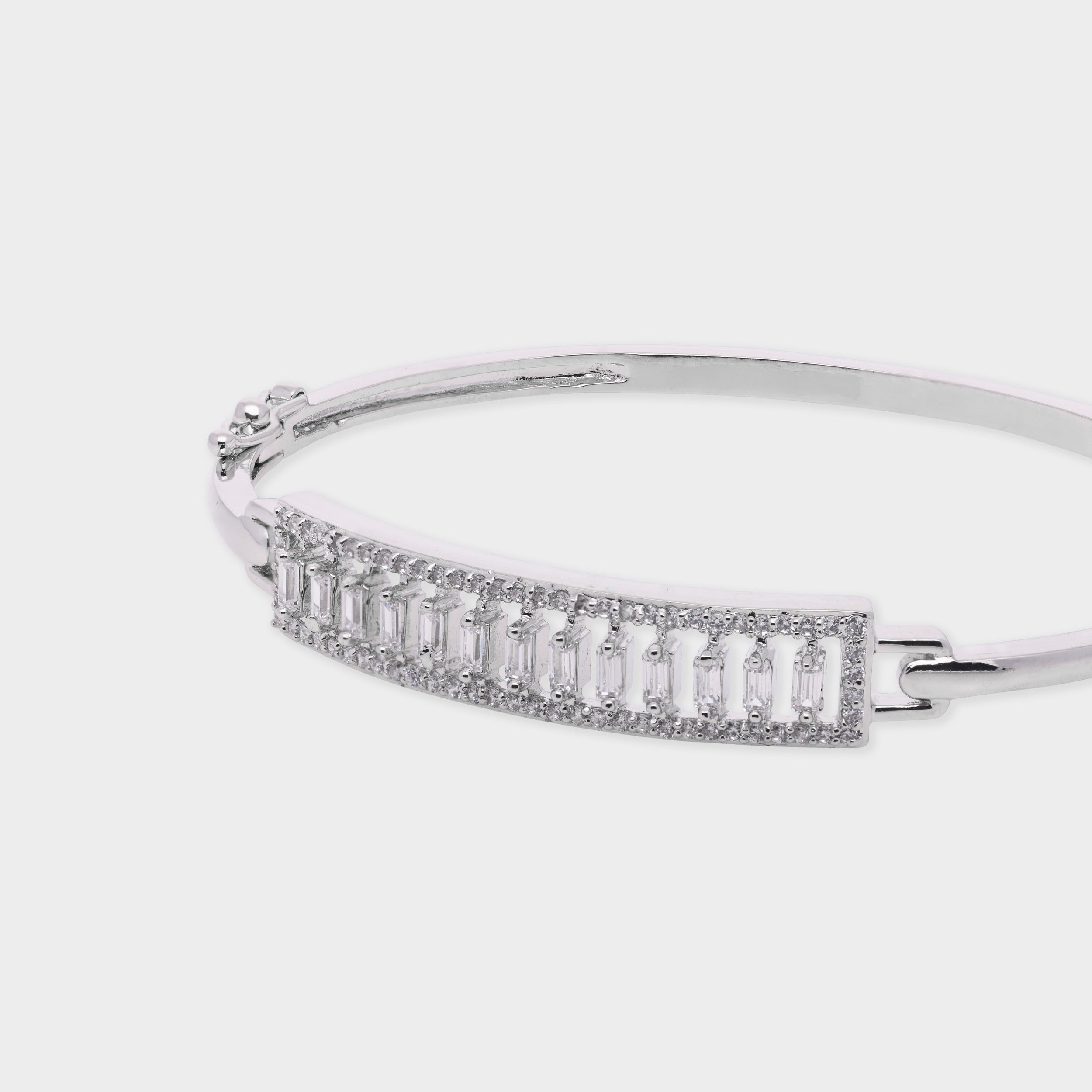 Baguette Stone Bar Bangle in Silver Tone | SKU: 0021423642