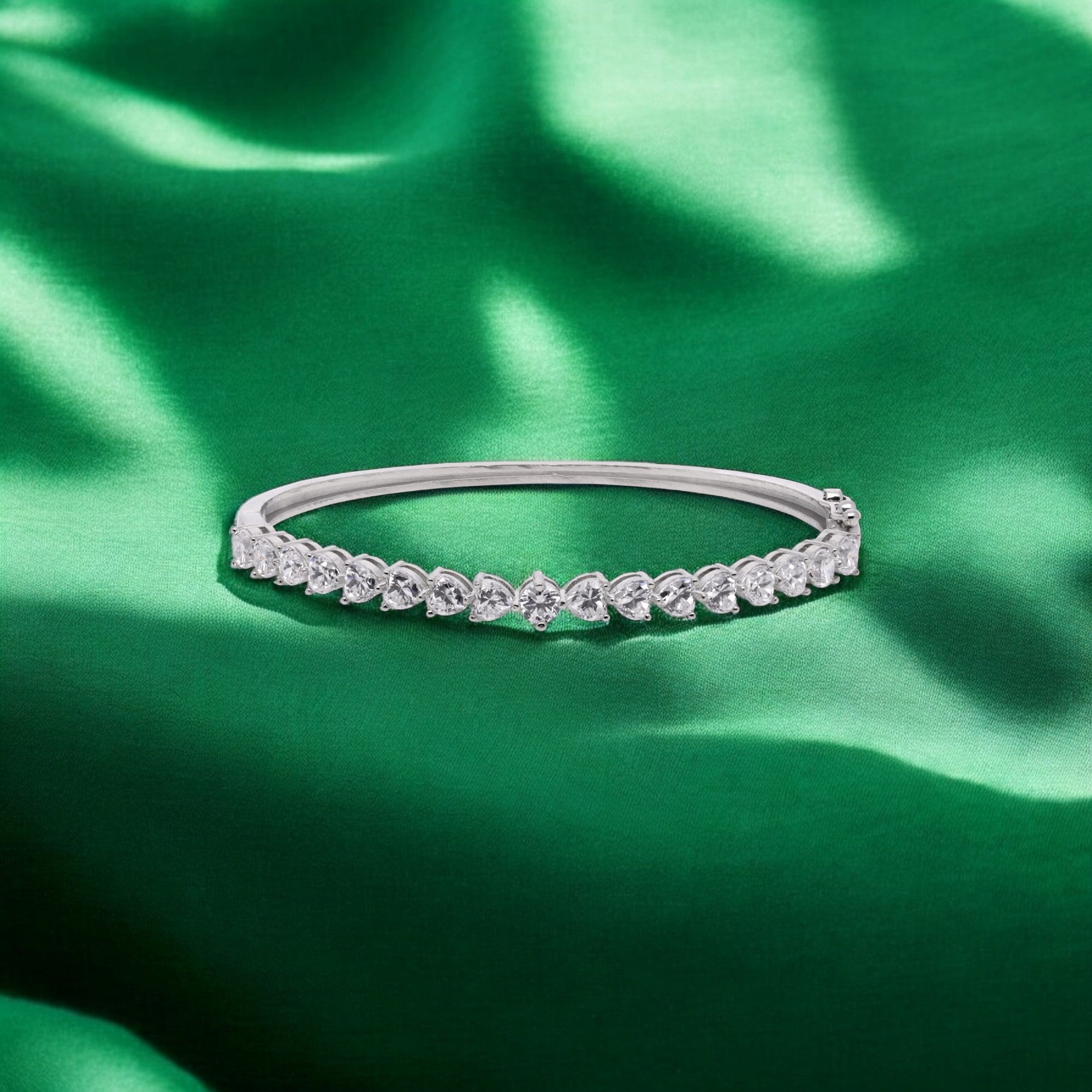 Petal Cascade Sterling Silver Bangle with Dual-Cut Stones | SKU: 0021423666