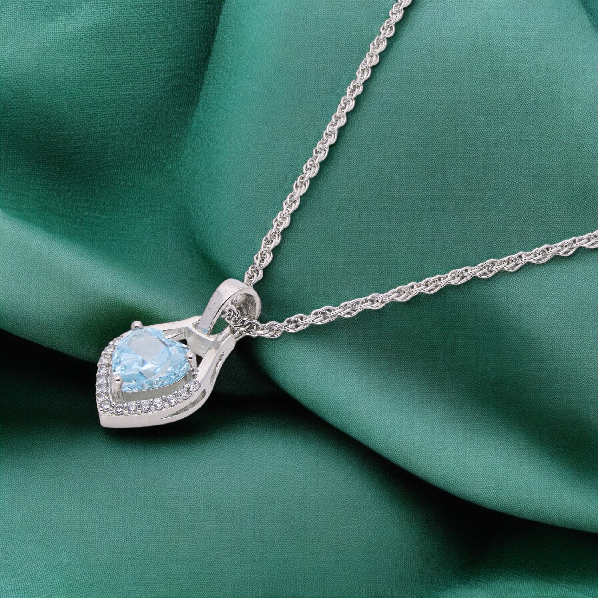 Elegant Blue Heart Pendant Necklace – Sterling Silver Charm | SKU : 0021423833, 0021423857