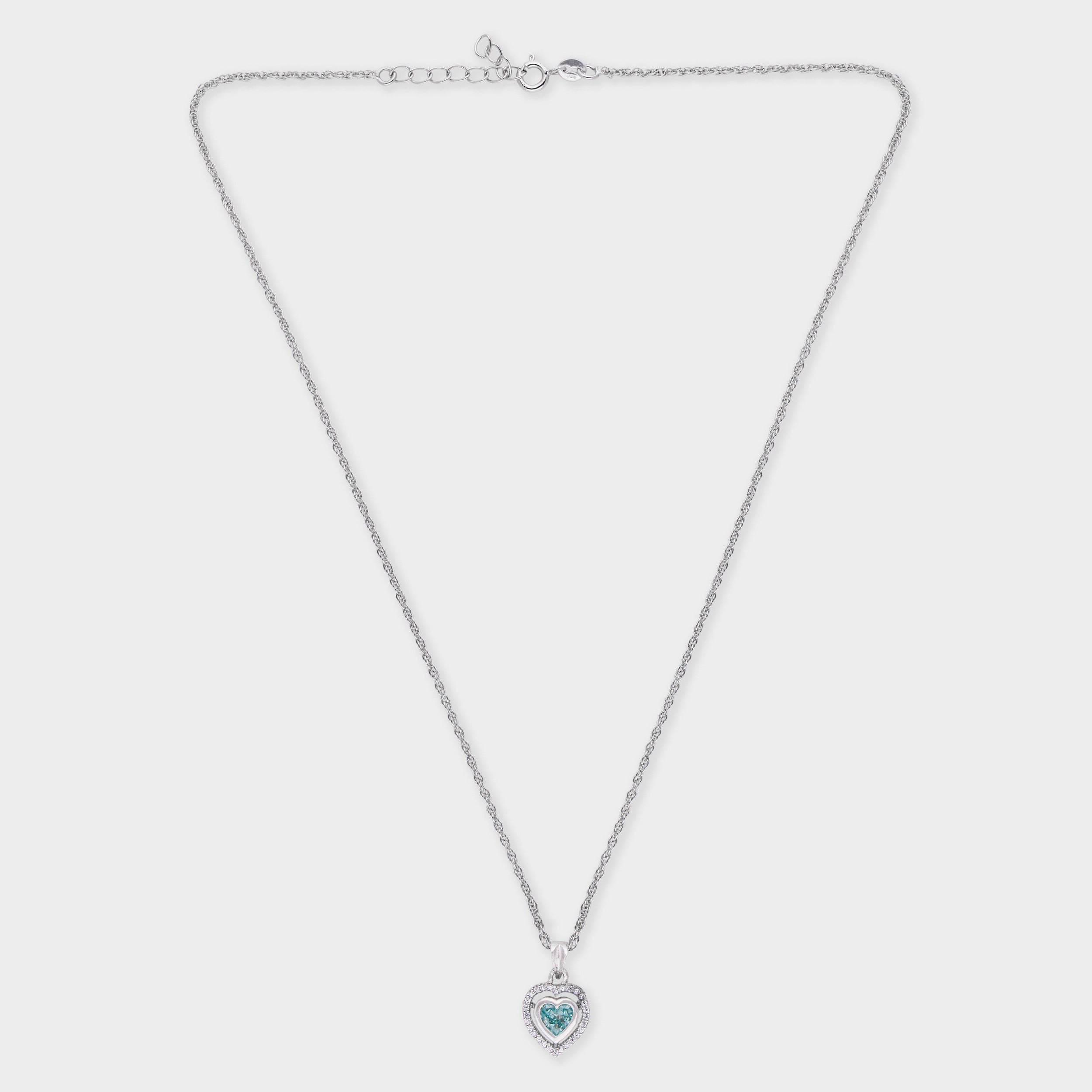 Green Heart-Cut Halo Pendant Necklace in Silver Tone | SKU : 0021423888