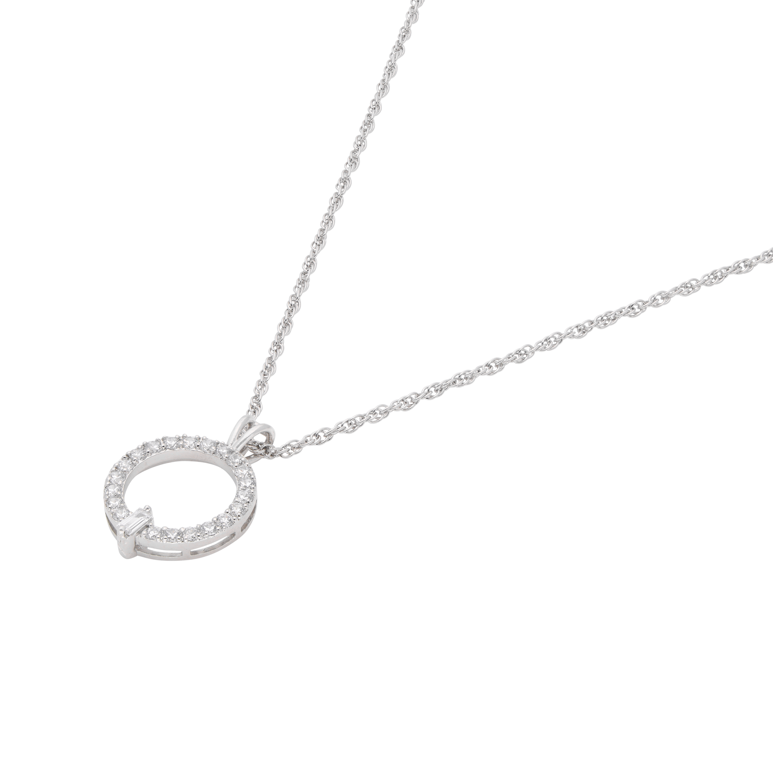 Sterling Silver Open Circle Pendant with Pavé Stones on Rope Chain | SKU : 0003579282, 0021424205, 0021424212