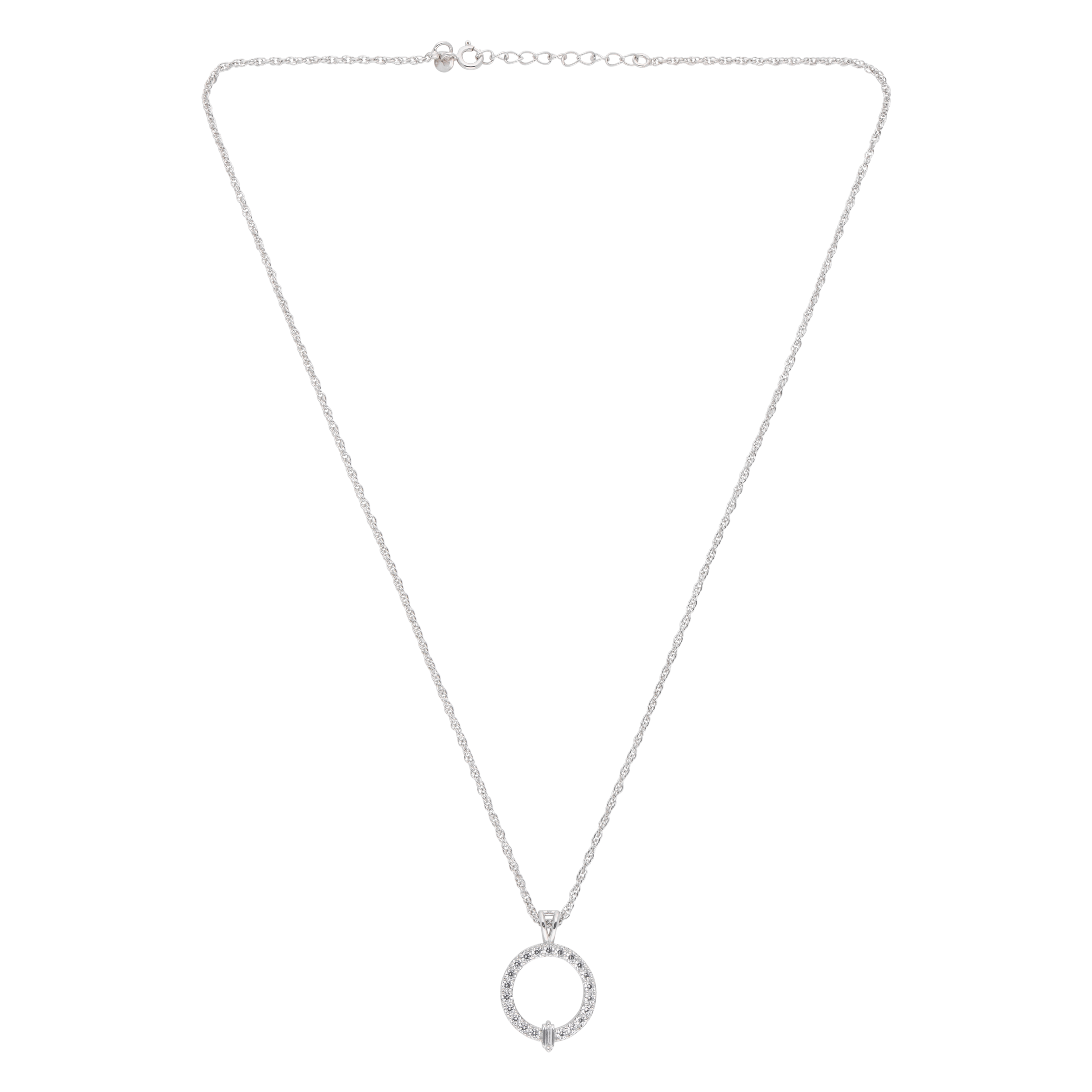 Sterling Silver Open Circle Pendant with Pavé Stones on Rope Chain | SKU : 0003579282, 0021424205, 0021424212