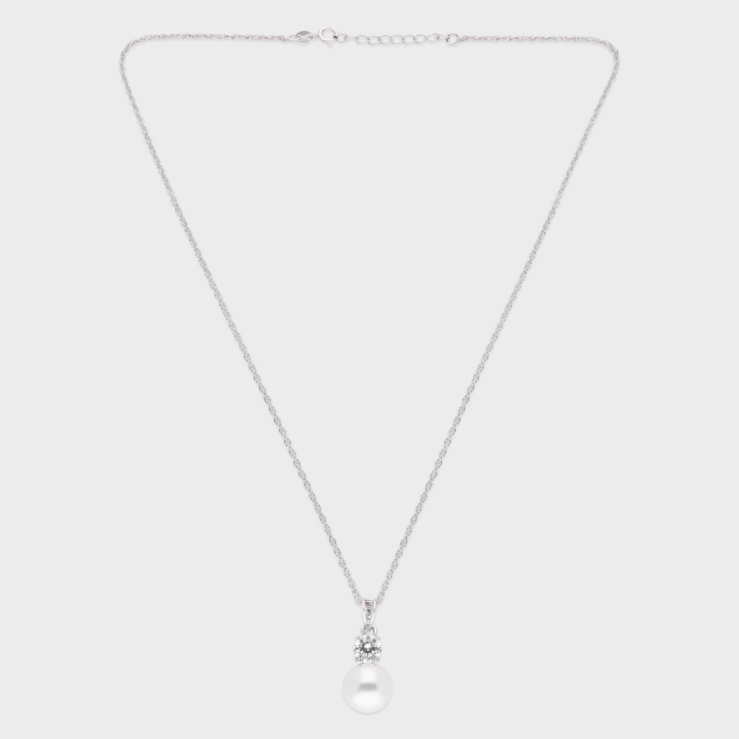 Sterling Silver Pearl-Inspired Drop Pendant with Solitaire Accent | SKU : 0003579312, 0021424267, 0021424274