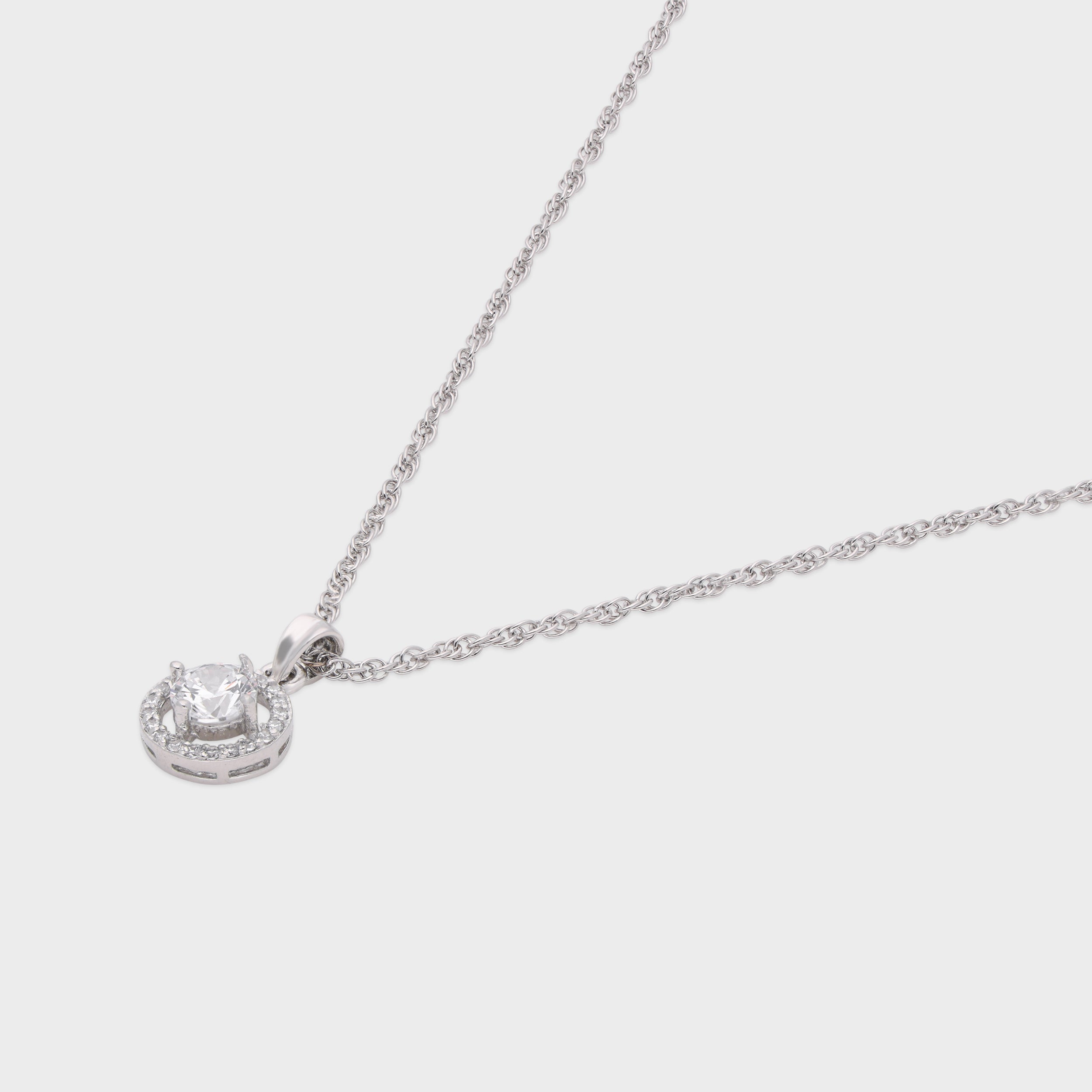 Halo-Set Solitaire Pendant Necklace in Sterling Silver | SKU : 0003579350, 0021424342, 0021424359