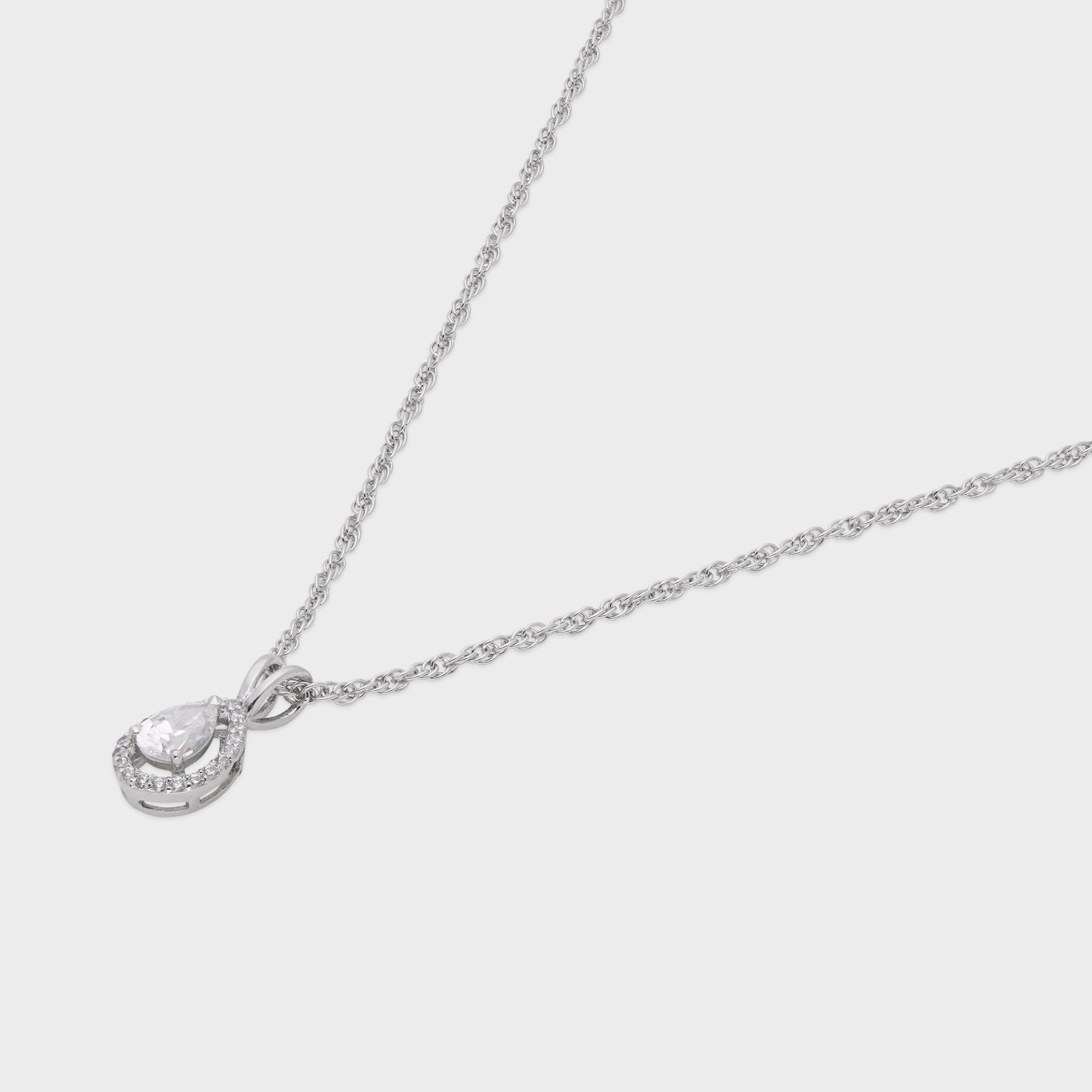 Teardrop Halo Pendant Necklace in Sterling Silver | SKU : 0003579411, 0021424403, 0021424410