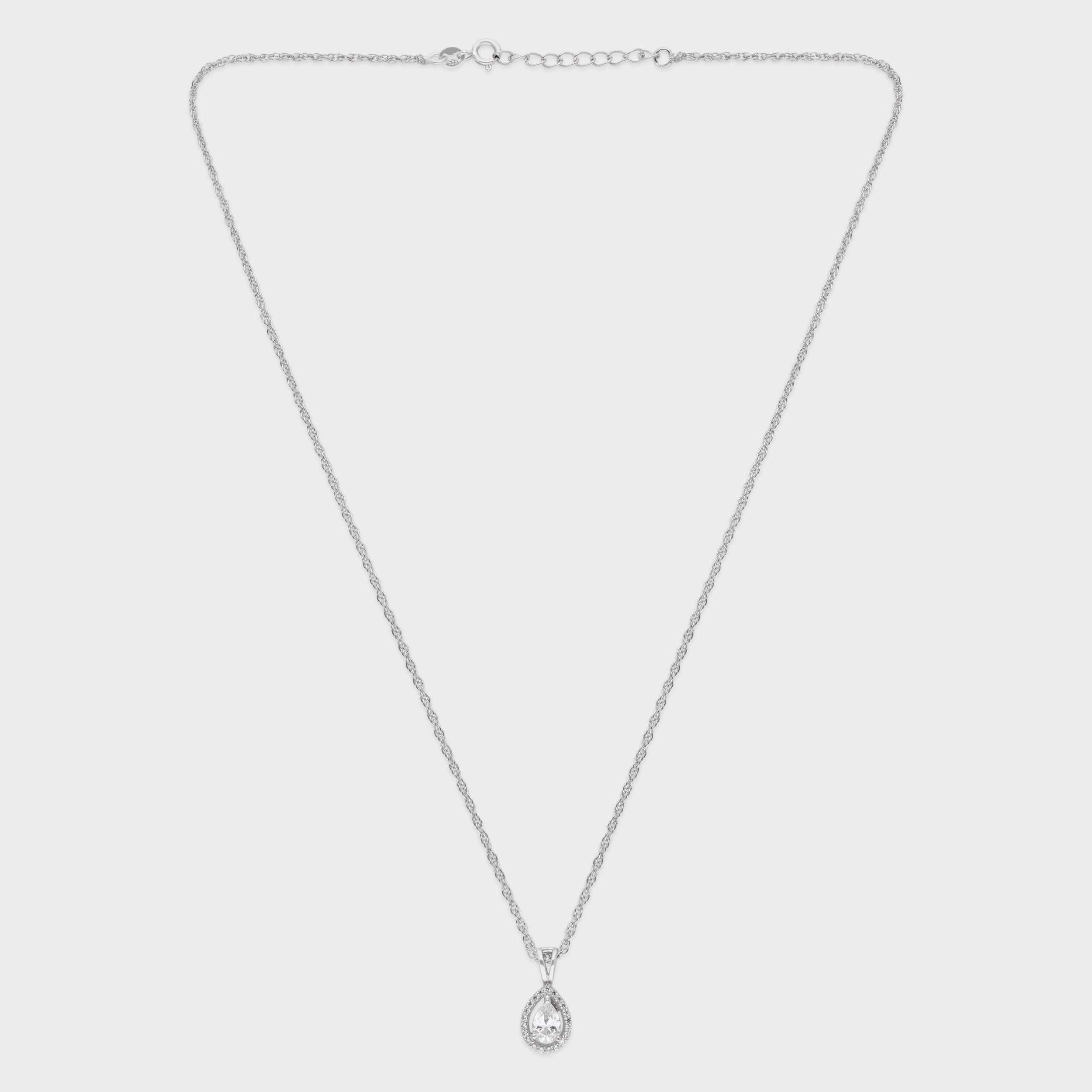 Teardrop Halo Pendant Necklace in Sterling Silver | SKU : 0003579411, 0021424403, 0021424410