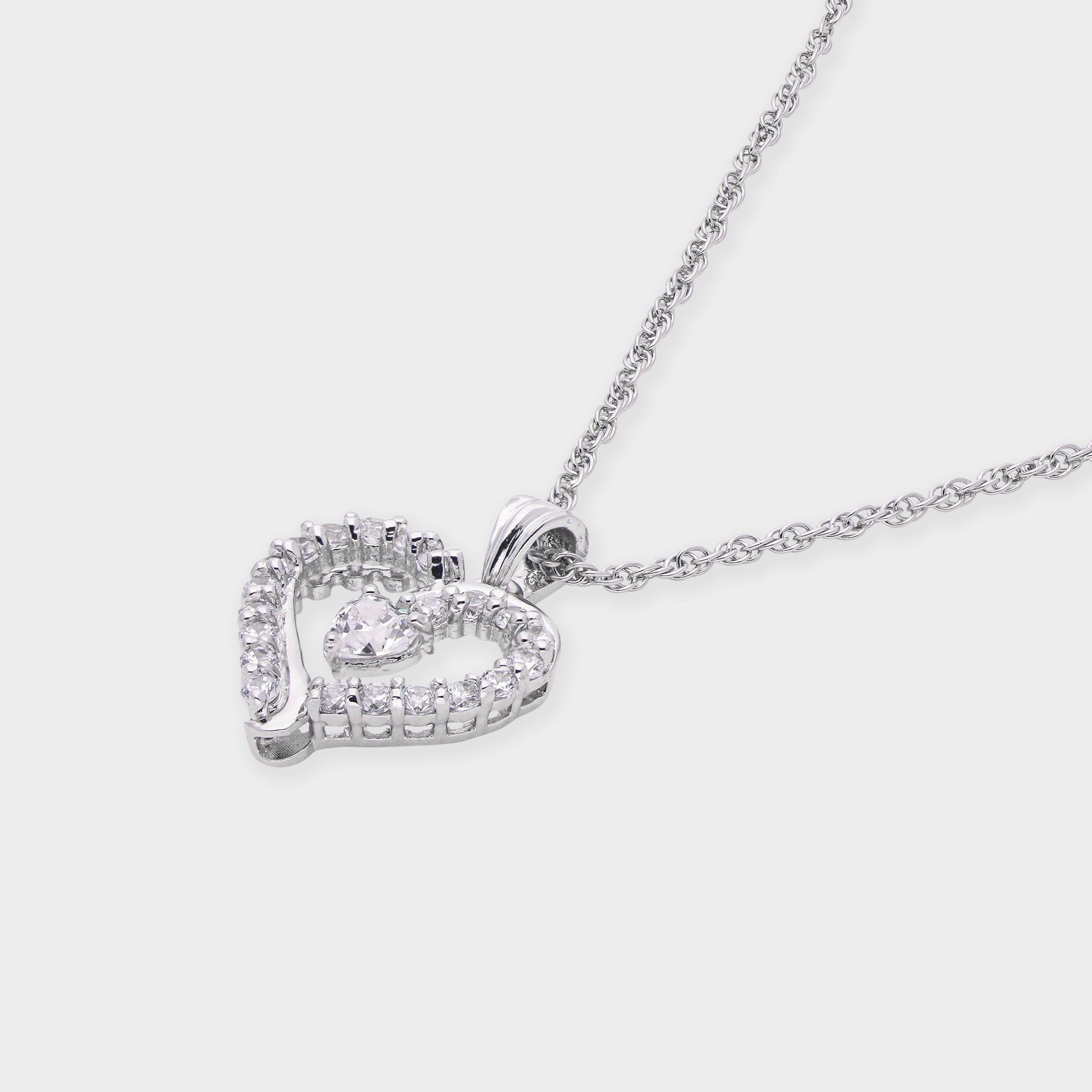 Sterling Silver Double Heart Pendant Necklace with Sparkling Stones | SKU : 0021456367, 0021456350, 0021456466, 0021456374