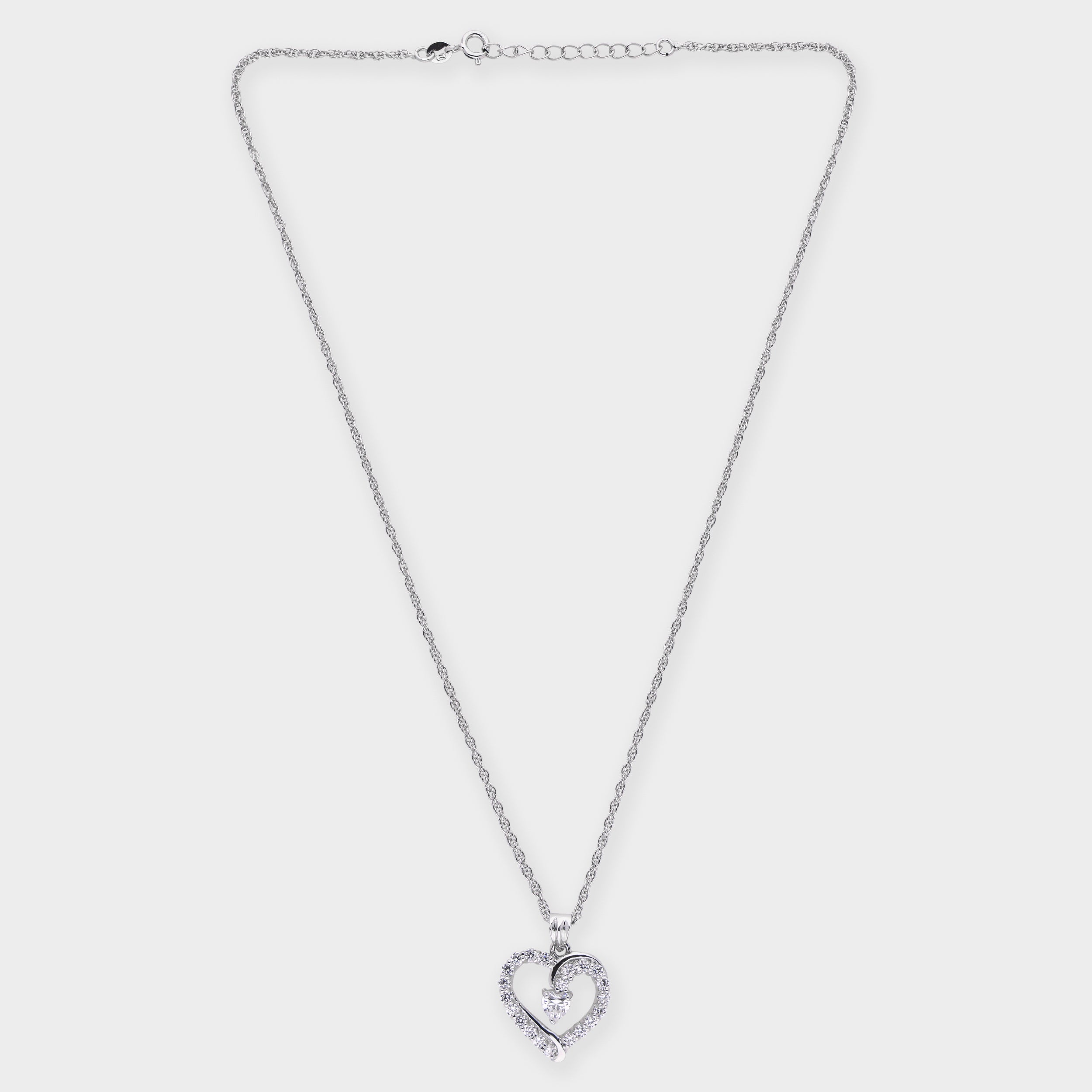 Sterling Silver Double Heart Pendant Necklace with Sparkling Stones | SKU : 0021456367, 0021456350, 0021456466, 0021456374