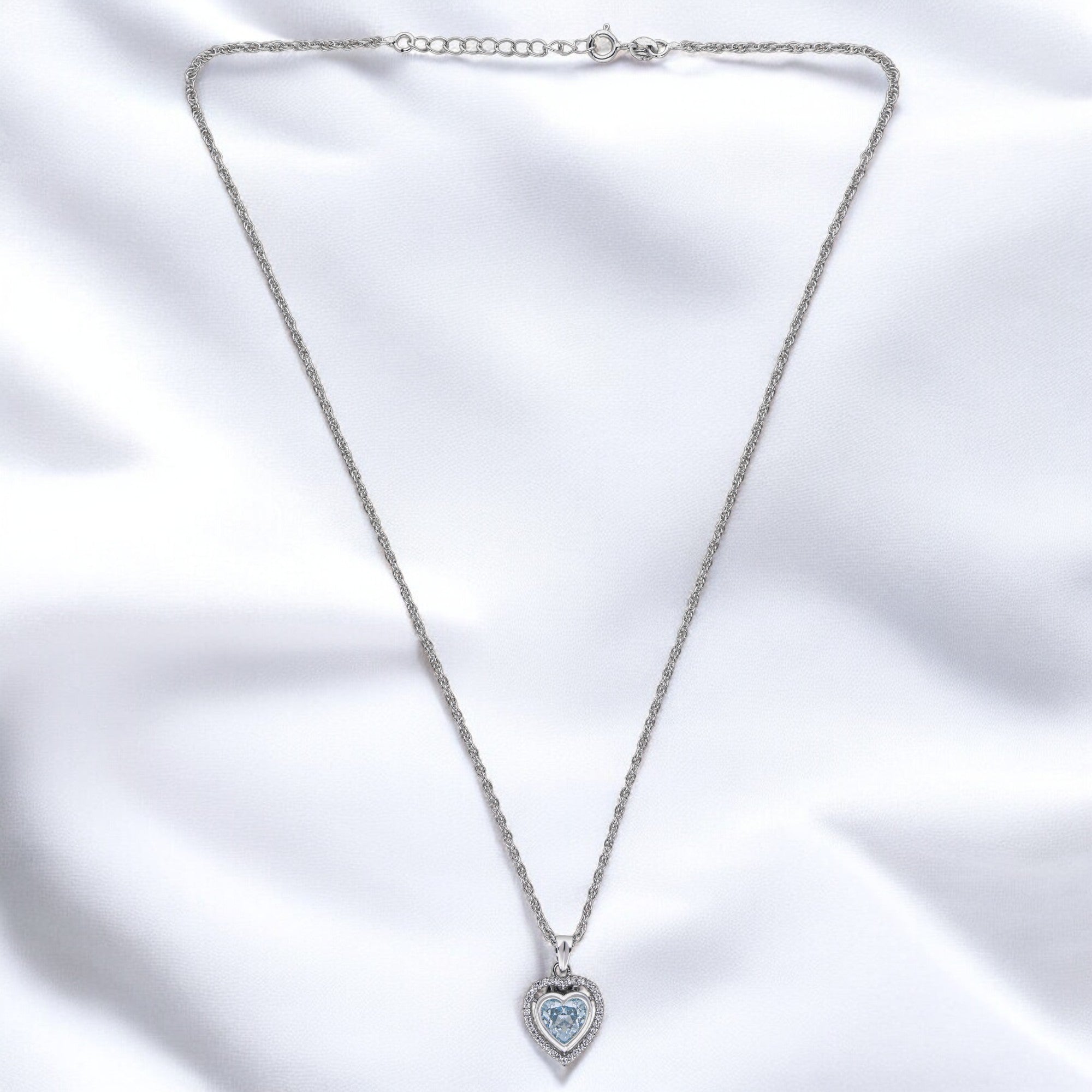Sterling Silver Heart Pendant Necklace with Sparkling Blue Stone | SKU : 0021456695, 0021456671