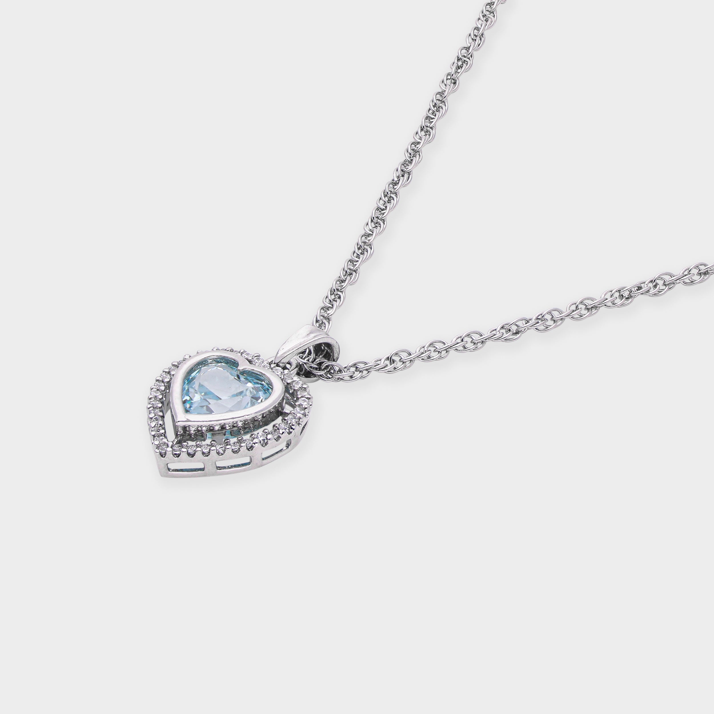 Sterling Silver Heart Pendant Necklace with Sparkling Blue Stone | SKU : 0021456695, 0021456671