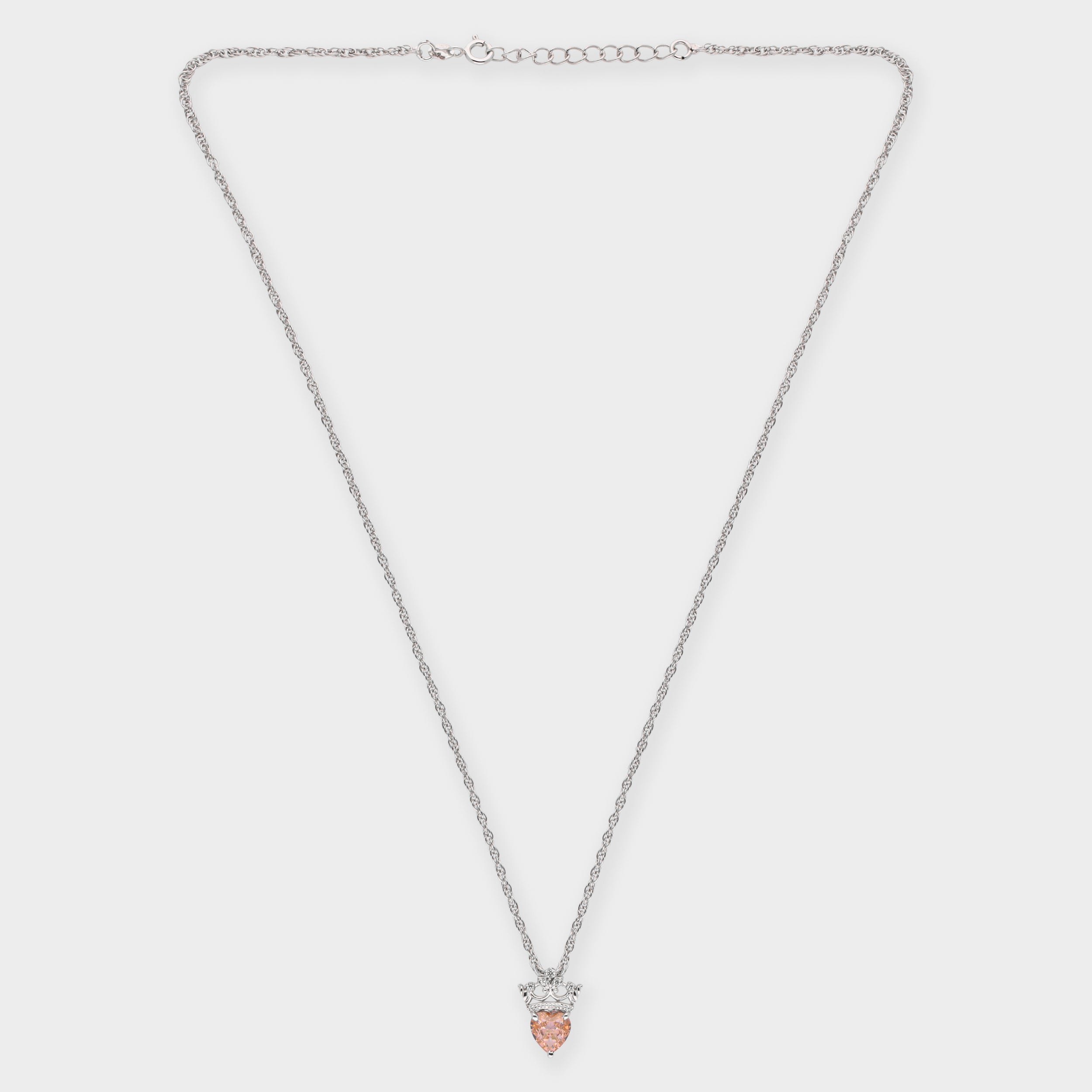 Sterling Silver Crown Heart Pendant Necklace with Sparkling Peach Stone | SKU : 0021456770, 0021456732
