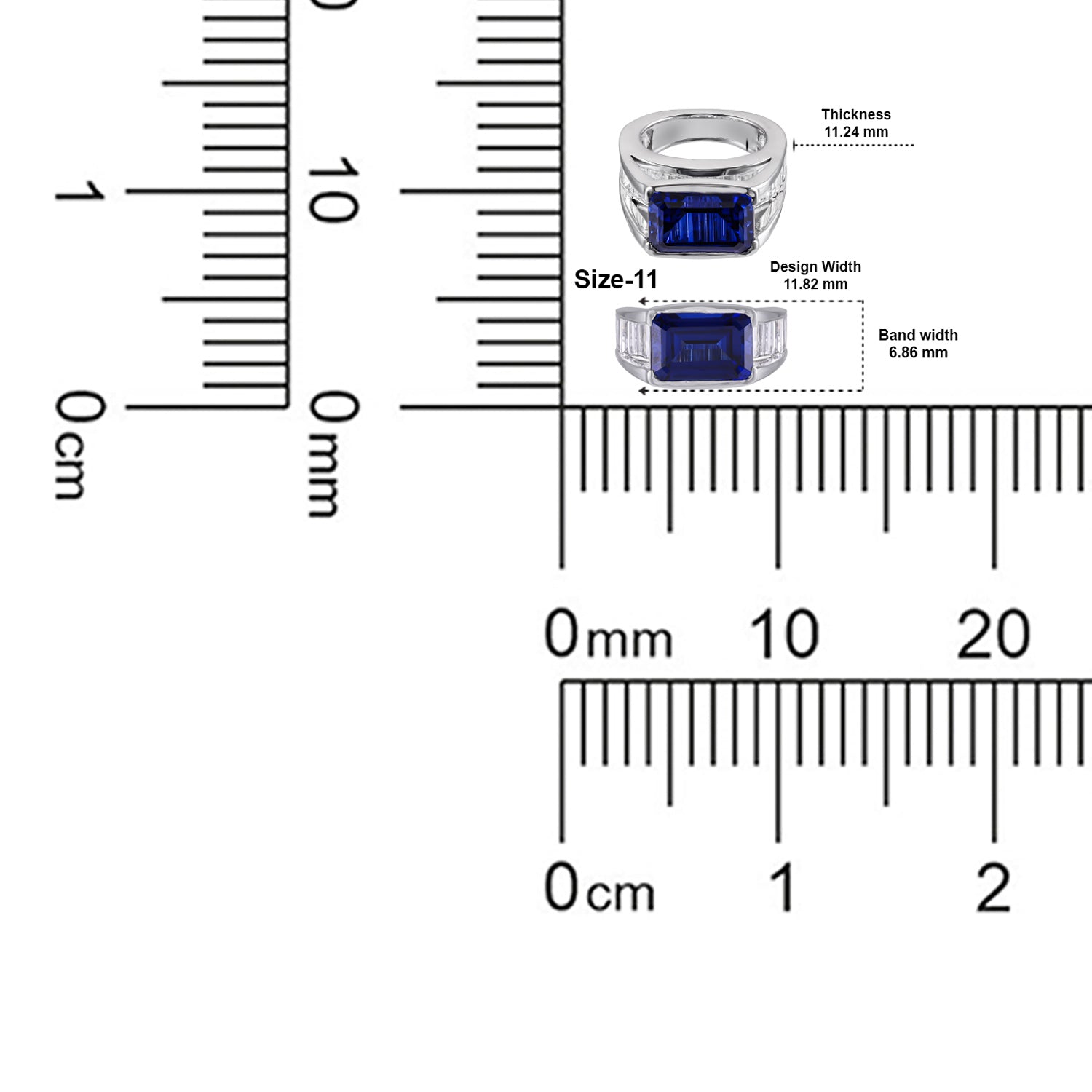 Architectural Emerald-Cut Blue Stone Statement Ring in Sculpted White Gold Finish | SKU : 0021474217