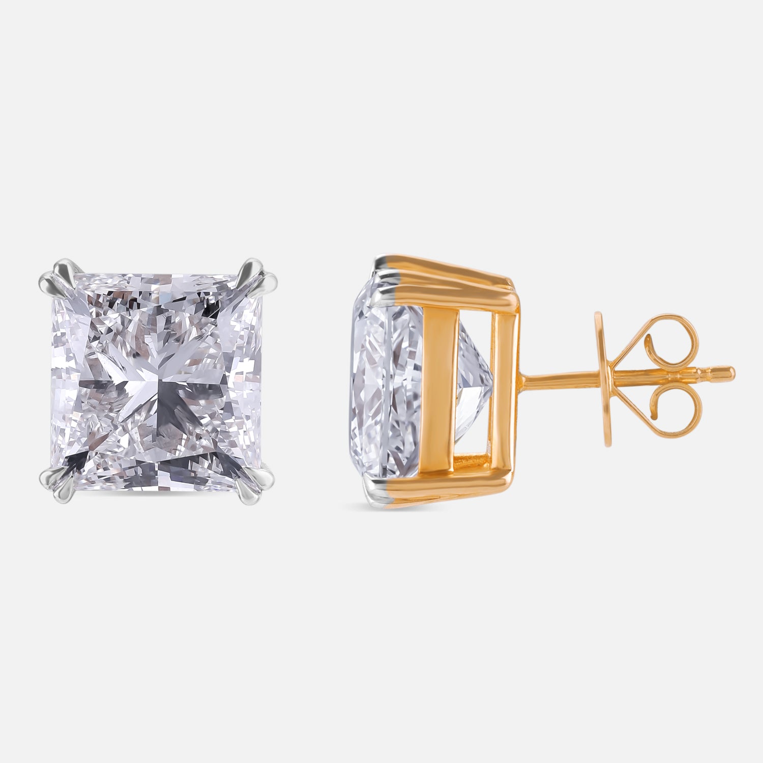 Radiant Square Step-Cut Lab Grown Diamond Stud Earrings in Dual-Tone Gold | SKU : 0021499241
