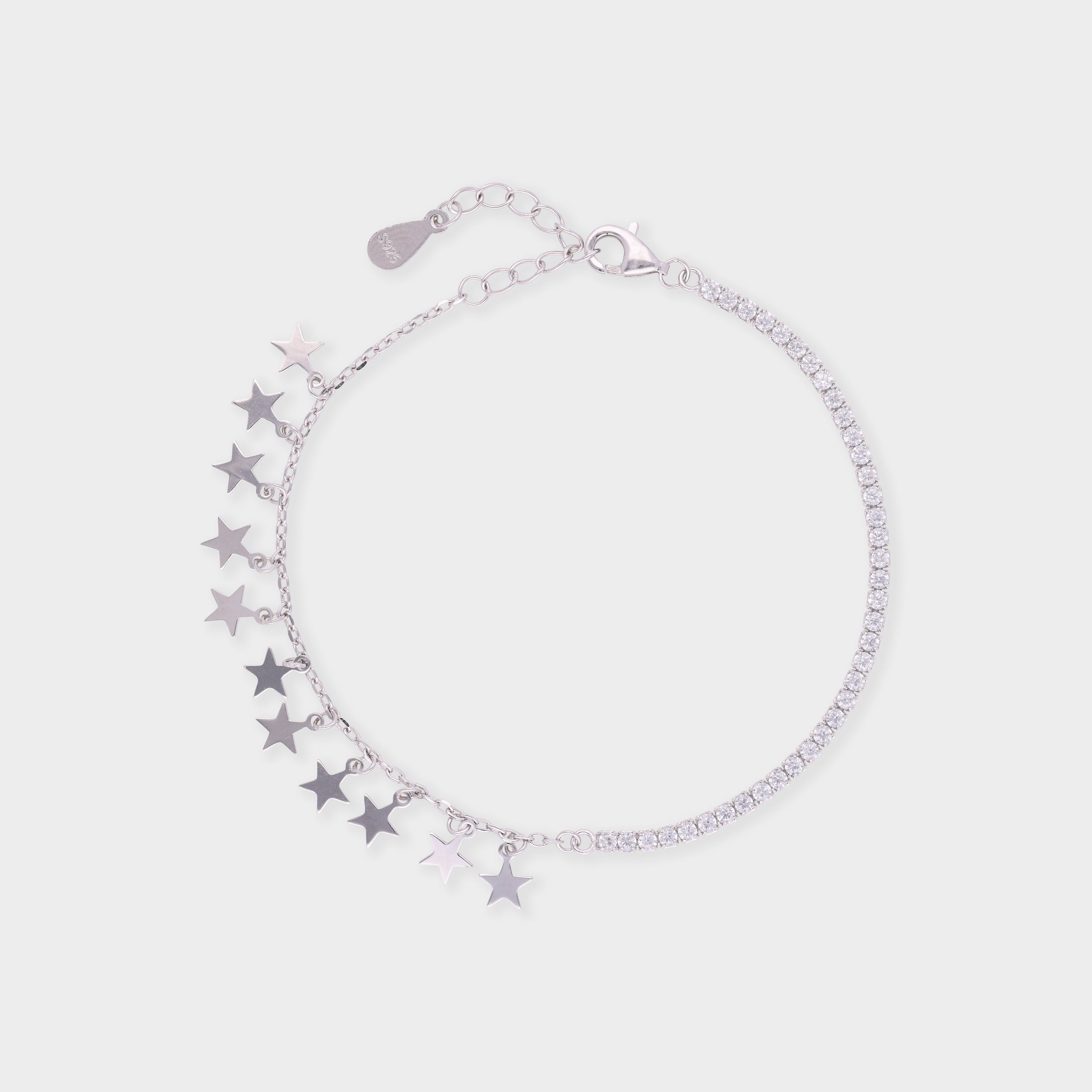 Dazzling Celestial Star Charm Bracelet in High-Polish Silver Tone with Pavé Stone Accents | SKU : 0021525261, 0021525254, 0003624227, 0021545948