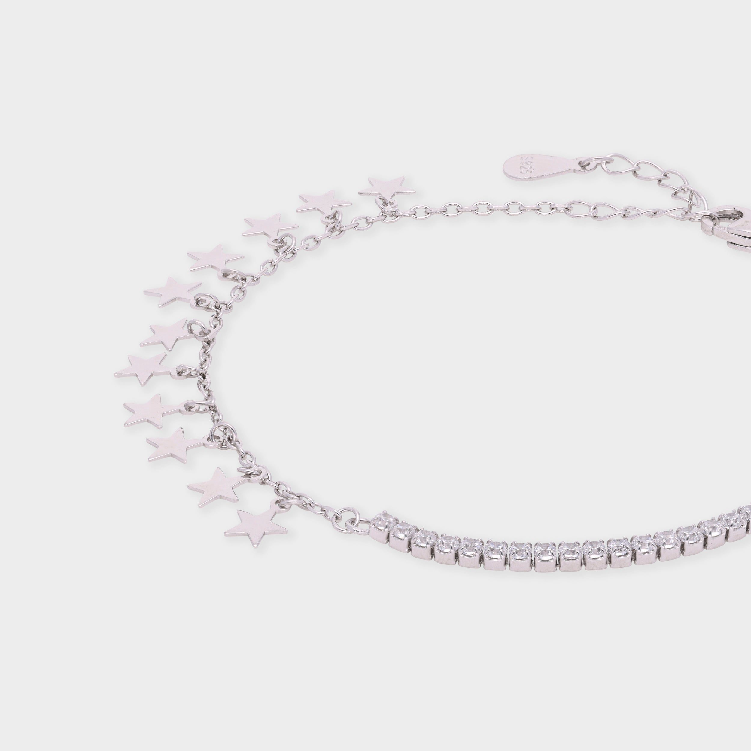 Dazzling Celestial Star Charm Bracelet in High-Polish Silver Tone with Pavé Stone Accents | SKU : 0021525261, 0021525254, 0003624227, 0021545948