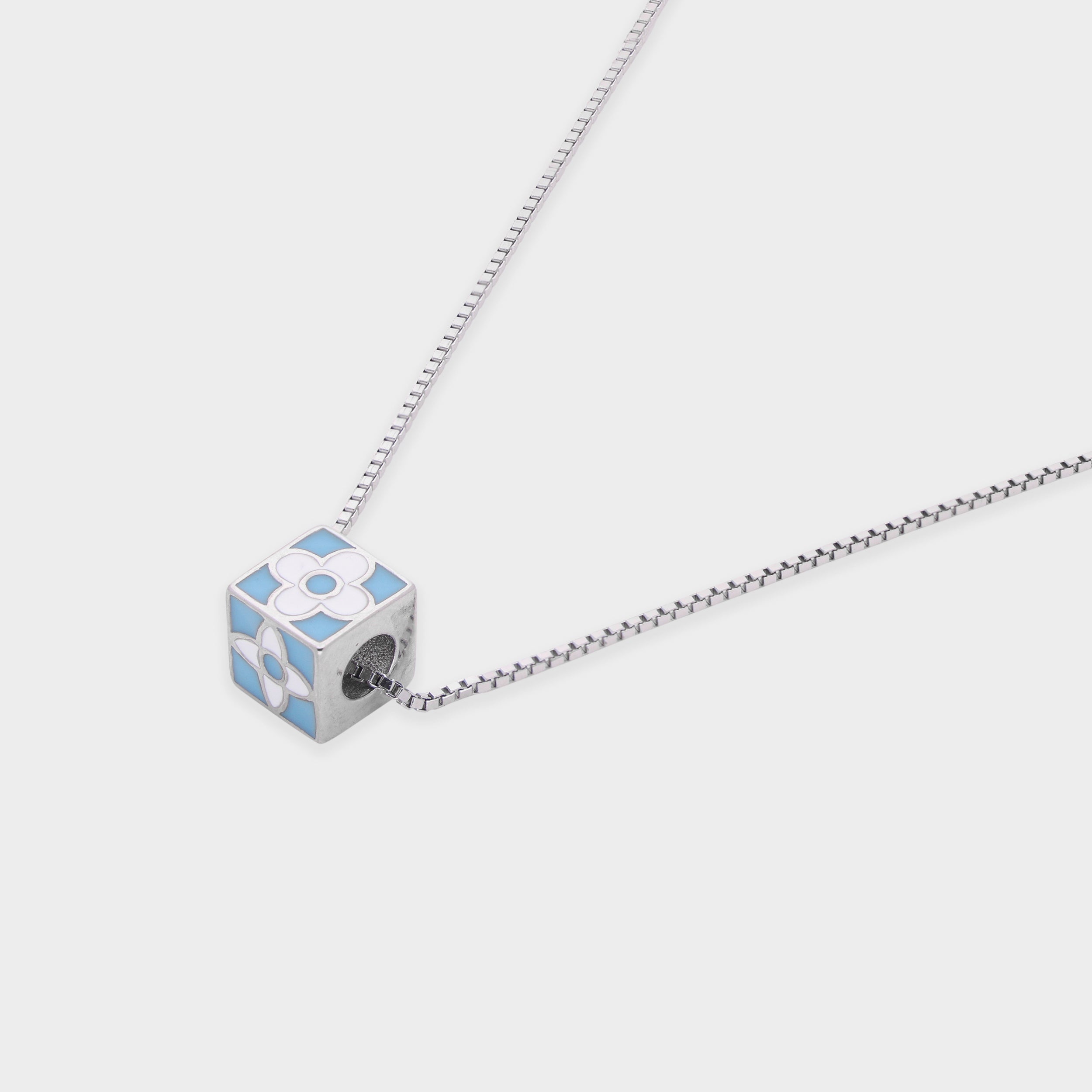 Enamel Floral Cube Pendant in Sterling Silver & Rose-Tone Options | SKU : 0003624036, 0021525407, 0021525414