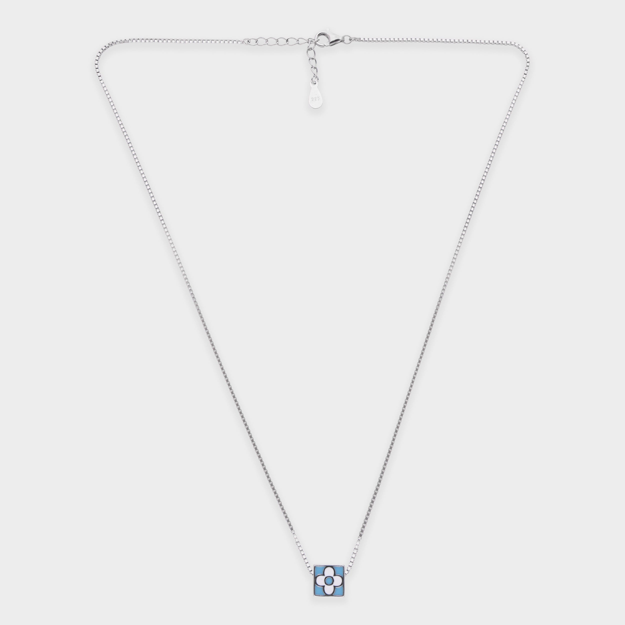 Enamel Floral Cube Pendant in Sterling Silver & Rose-Tone Options | SKU : 0003624036, 0021525407, 0021525414
