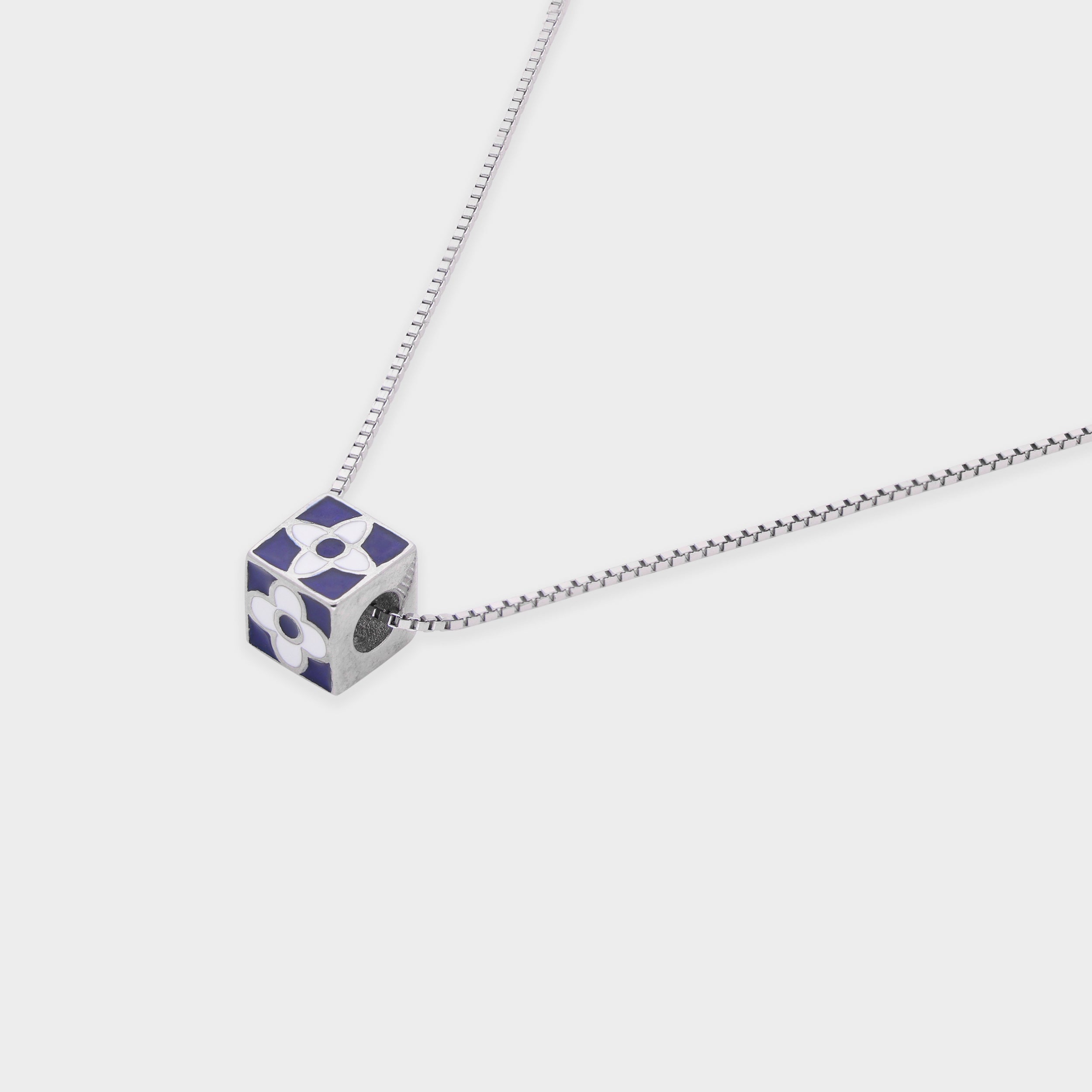 Enamel Floral Cube Pendant in Sterling Silver & Rose-Tone Options | SKU : 0003624036, 0021525407, 0021525414