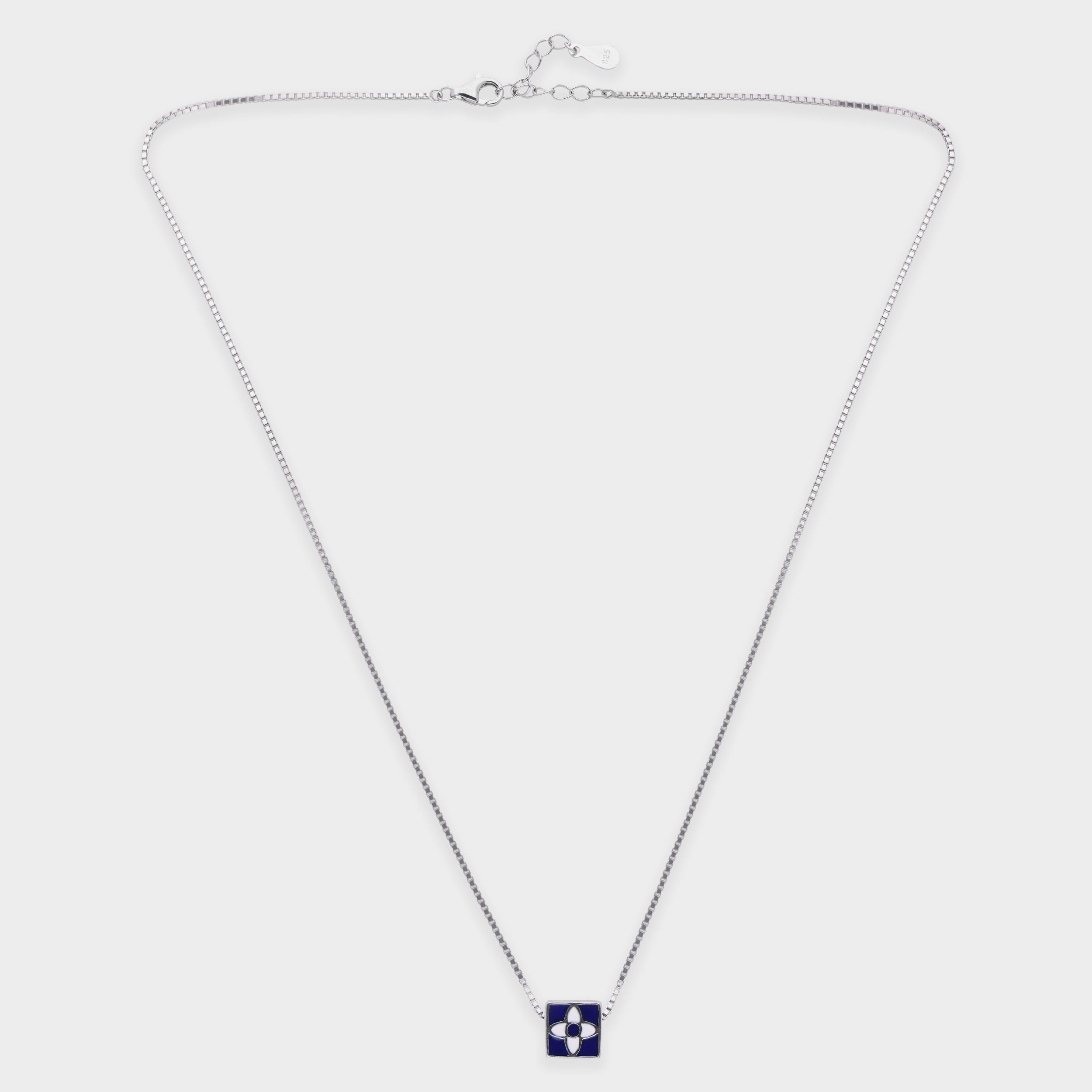 Enamel Floral Cube Pendant in Sterling Silver & Rose-Tone Options | SKU : 0003624036, 0021525407, 0021525414
