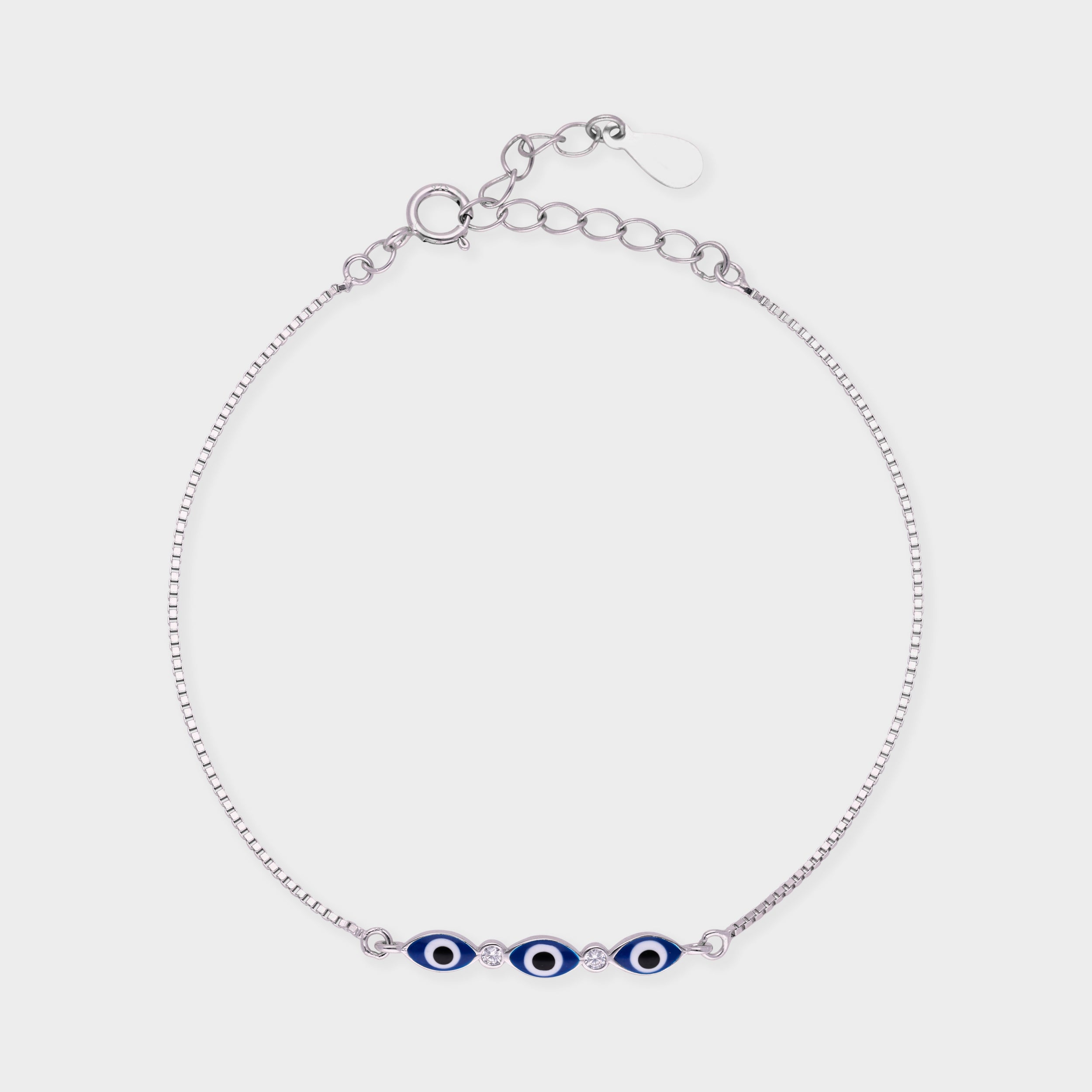 Silver Evil Eye Bracelet with Trio Motif and Stones | SKU : 0021525636, 0021525629, 0021525612, 0021525605, 0003624173, 0003631034