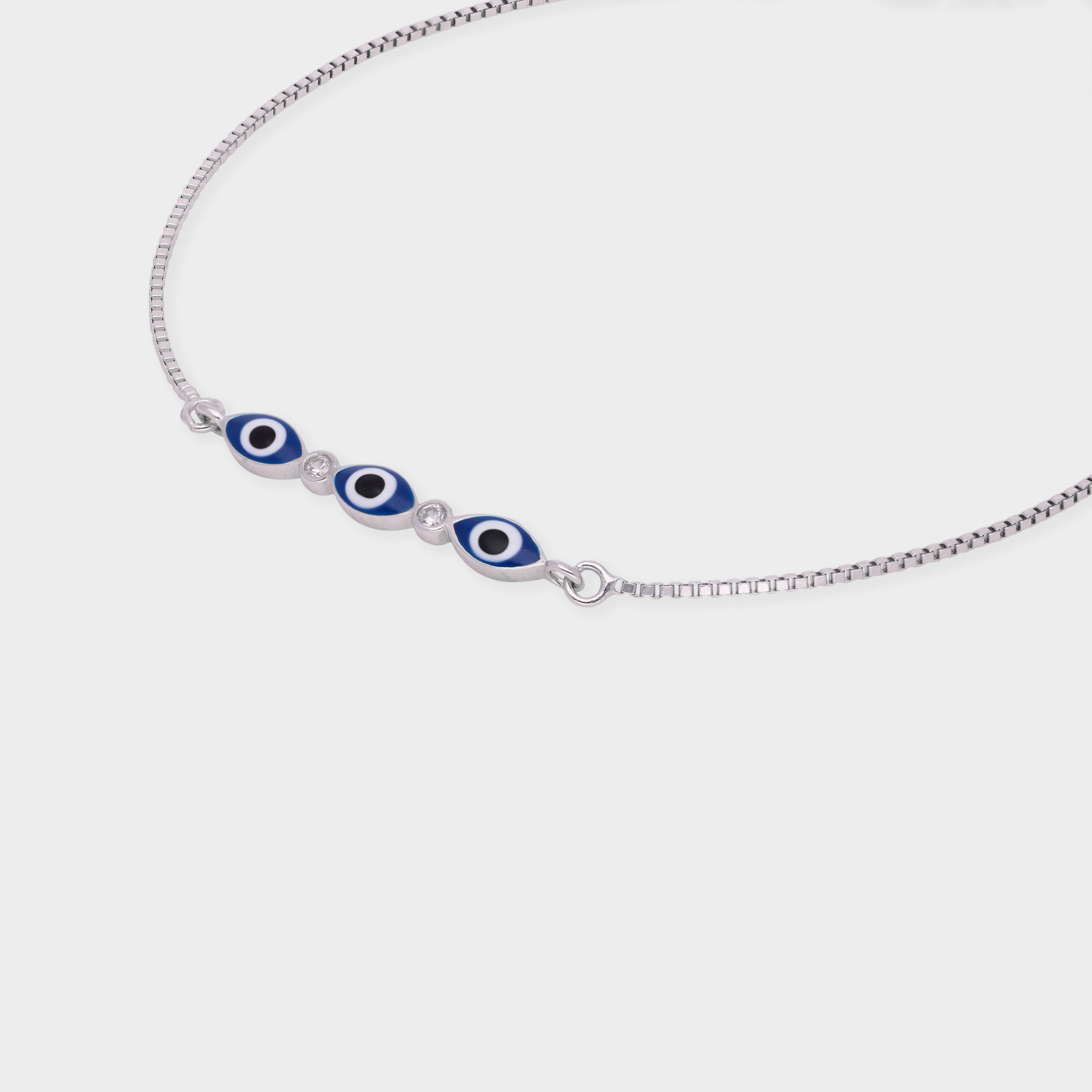 Silver Evil Eye Bracelet with Trio Motif and Stones | SKU : 0021525636, 0021525629, 0021525612, 0021525605, 0003624173, 0003631034