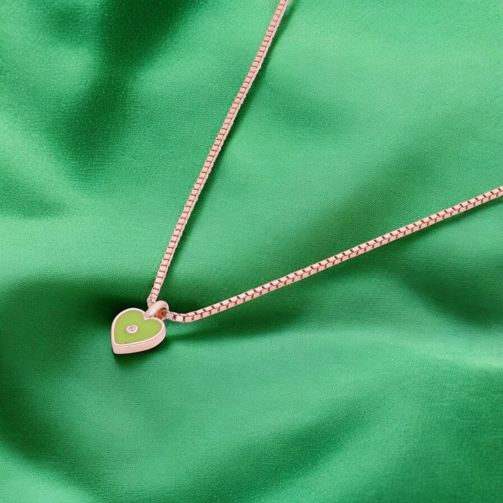 Rose Gold Necklace with Lime Green Enamel Heart Pendant | SKU : 0021525711