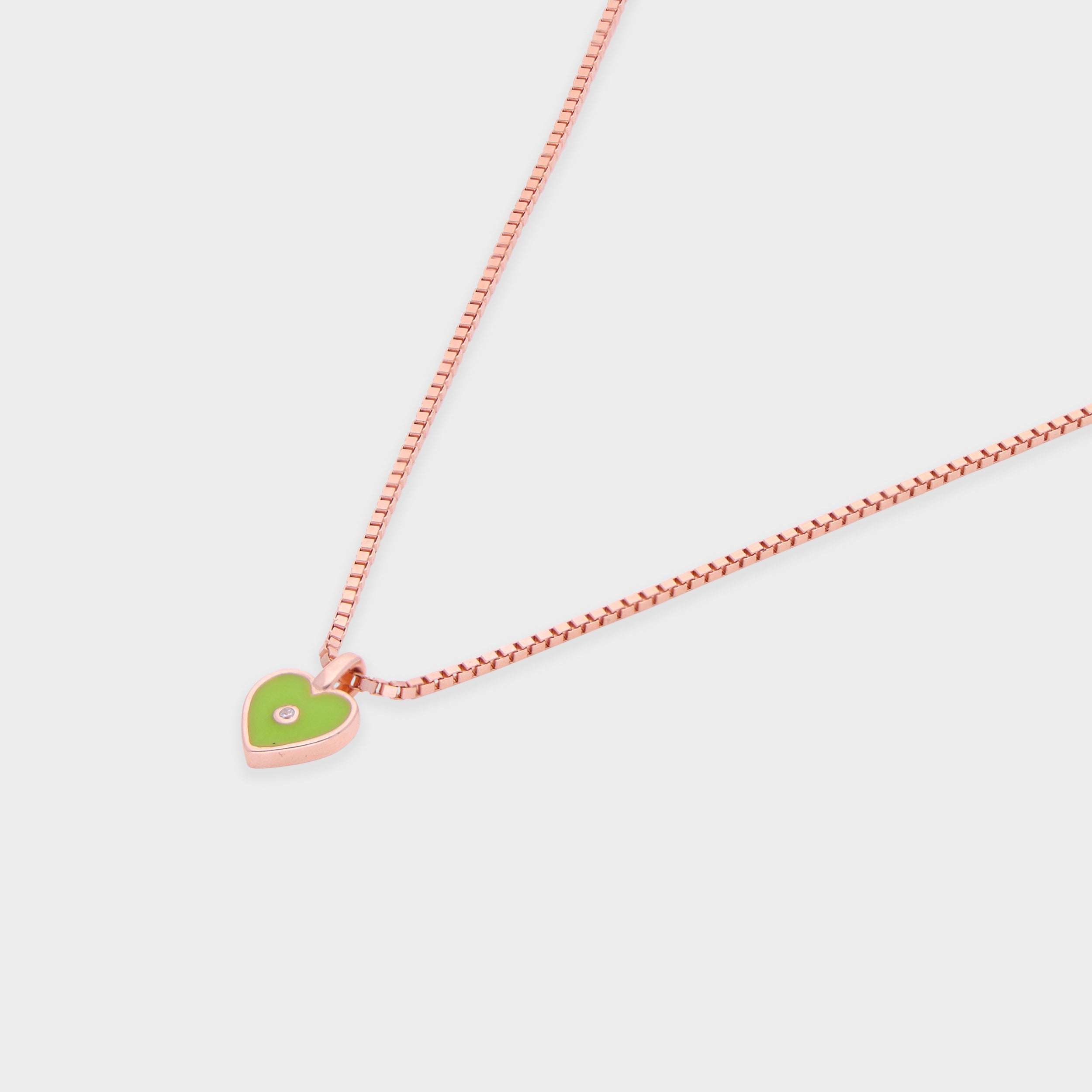 Rose Gold Necklace with Lime Green Enamel Heart Pendant | SKU : 0021525711