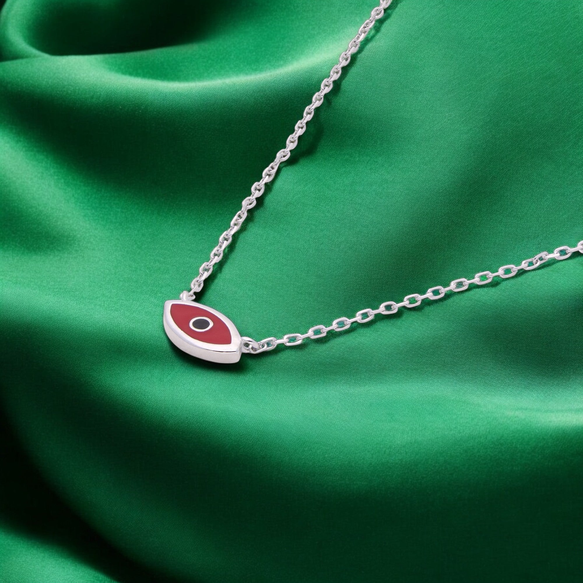 Evil Eye Charm Necklace in Silver Tone – Pink & Red Variants | SKU : 0021525773, 0021525766, 0003624074, 0021525759, 0003624067