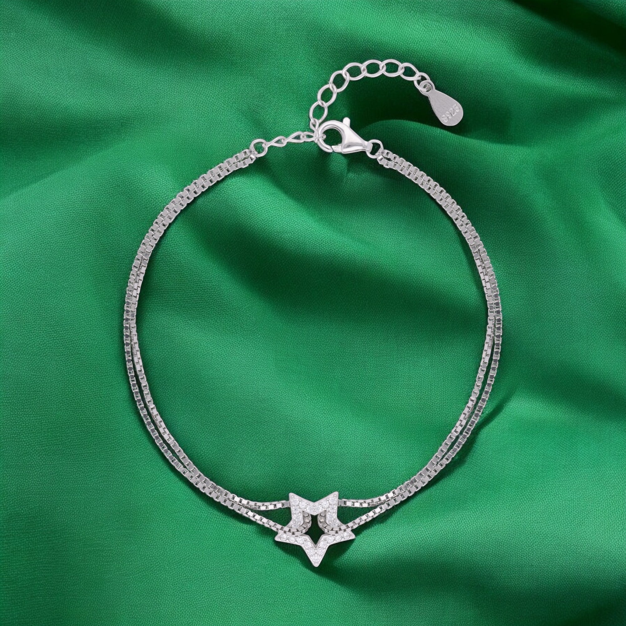 Silver-Toned Dual-Strand Bracelet with Star Motif | SKU : 0021525797, 0021525803
