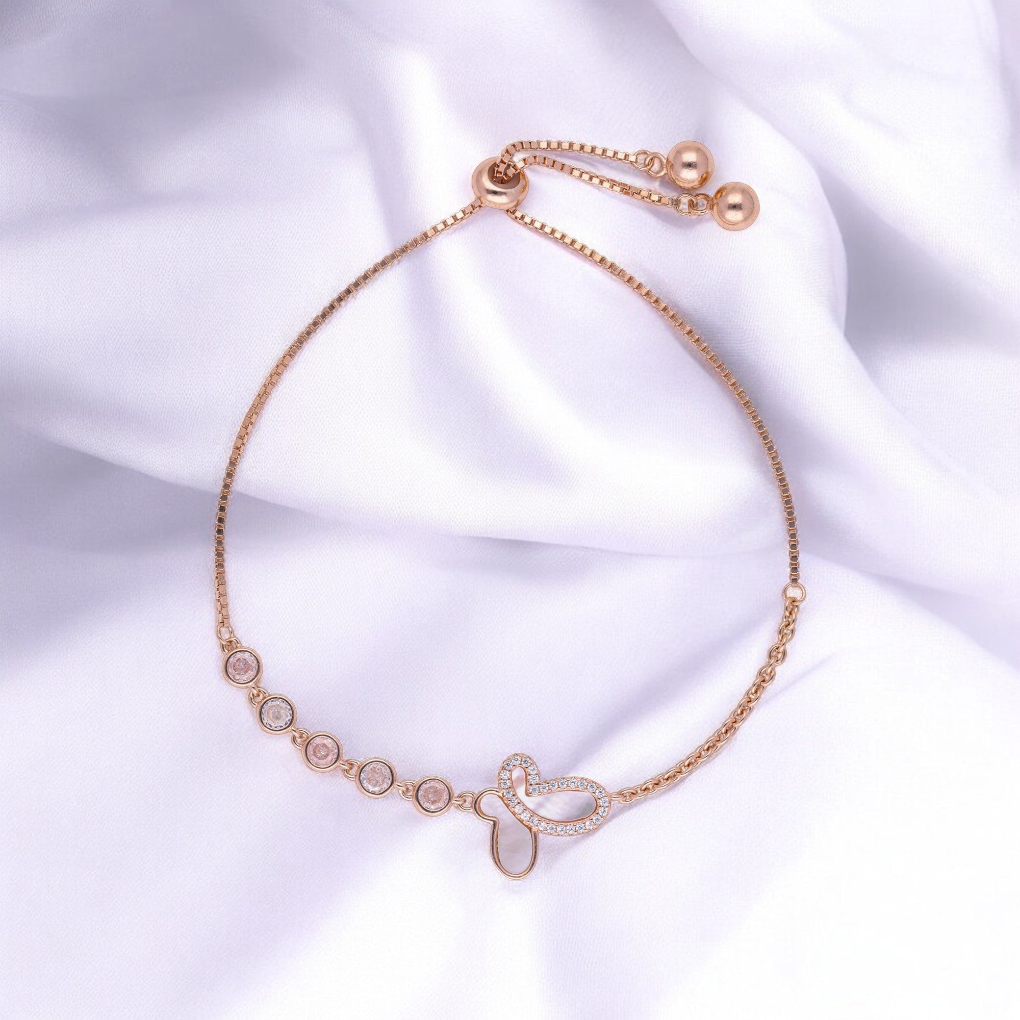 Silver Adjustable Bracelet with Butterfly and Bezel-Set Stones | SKU : 0021525865, 0021525780, 0021525858